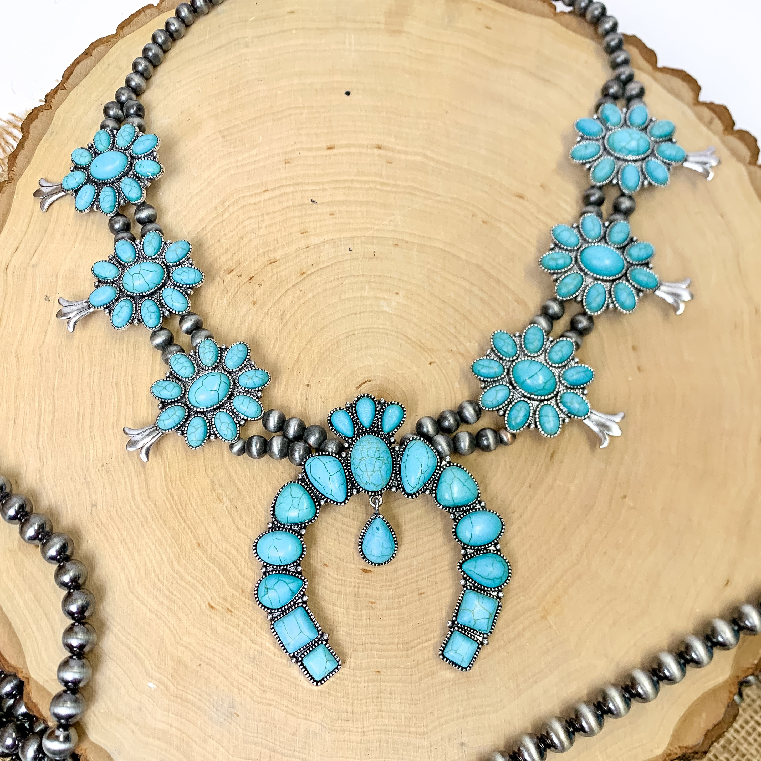Squash Blossom Necklace with Naja Pendant in Turquoise Blue