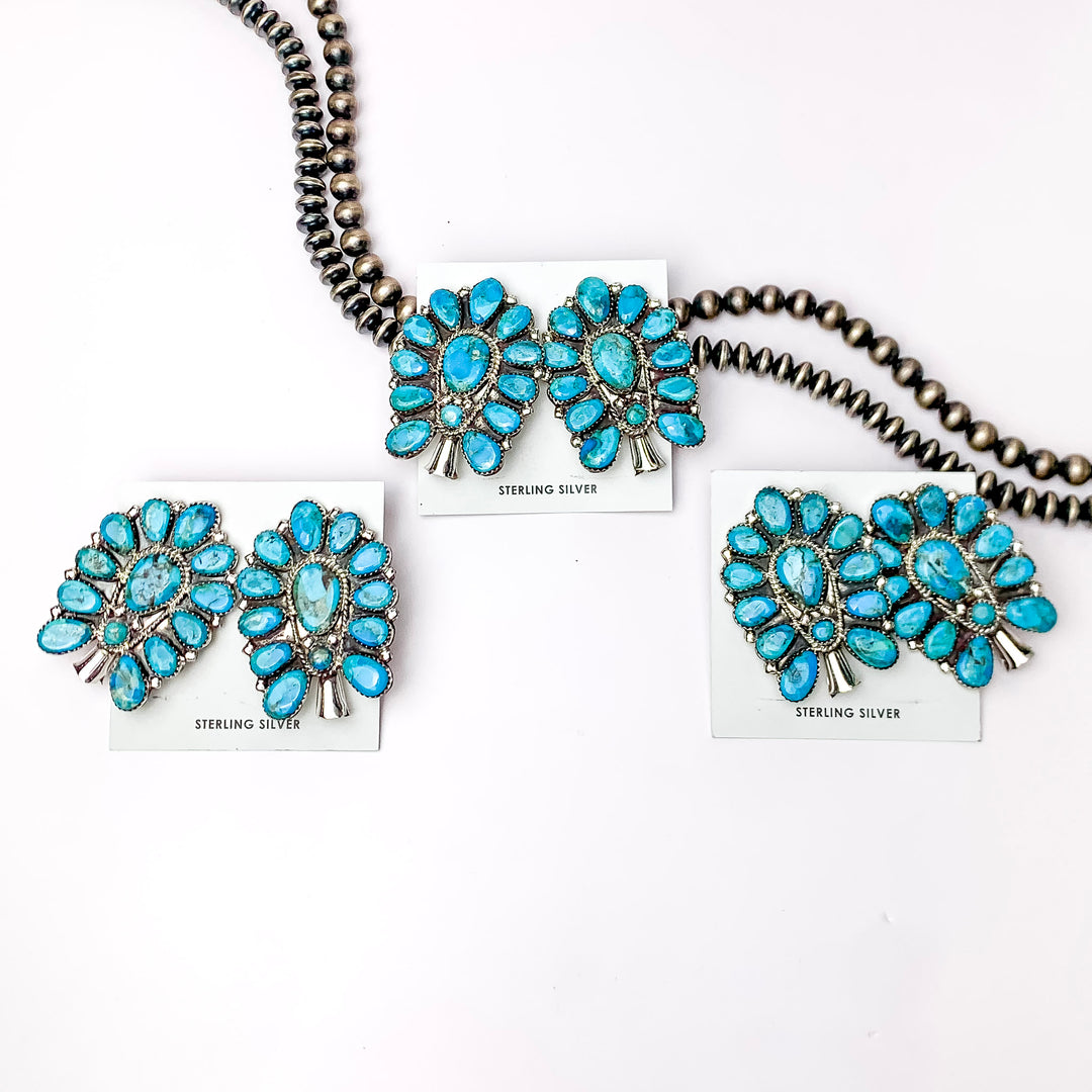 Danny L. Wauneka | Navajo Handmade Sterling Silver Circle Cluster Squash Blossom Stud Earrings - Giddy Up Glamour Boutique