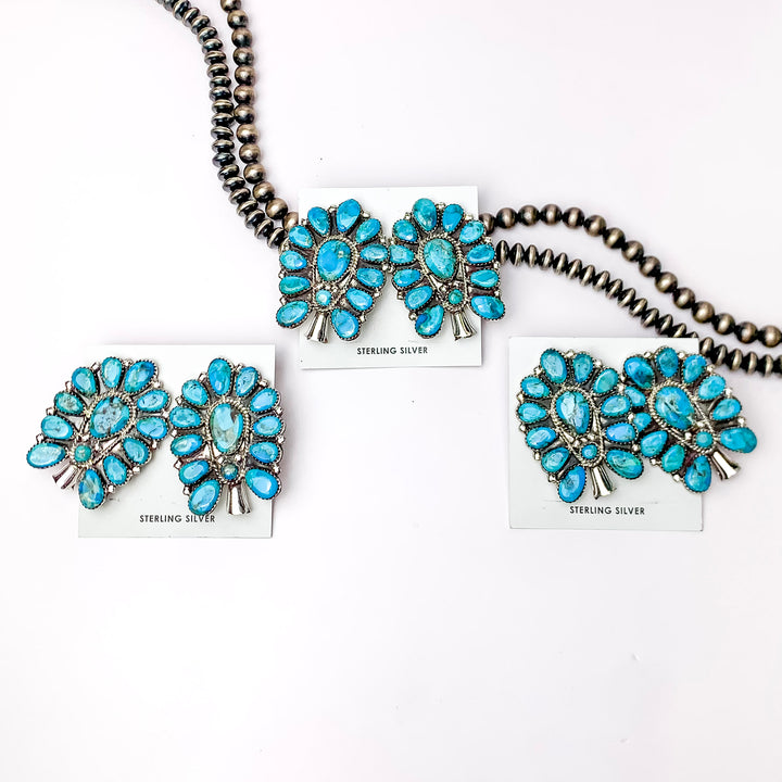 Danny L. Wauneka | Navajo Handmade Sterling Silver Circle Cluster Squash Blossom Stud Earrings - Giddy Up Glamour Boutique