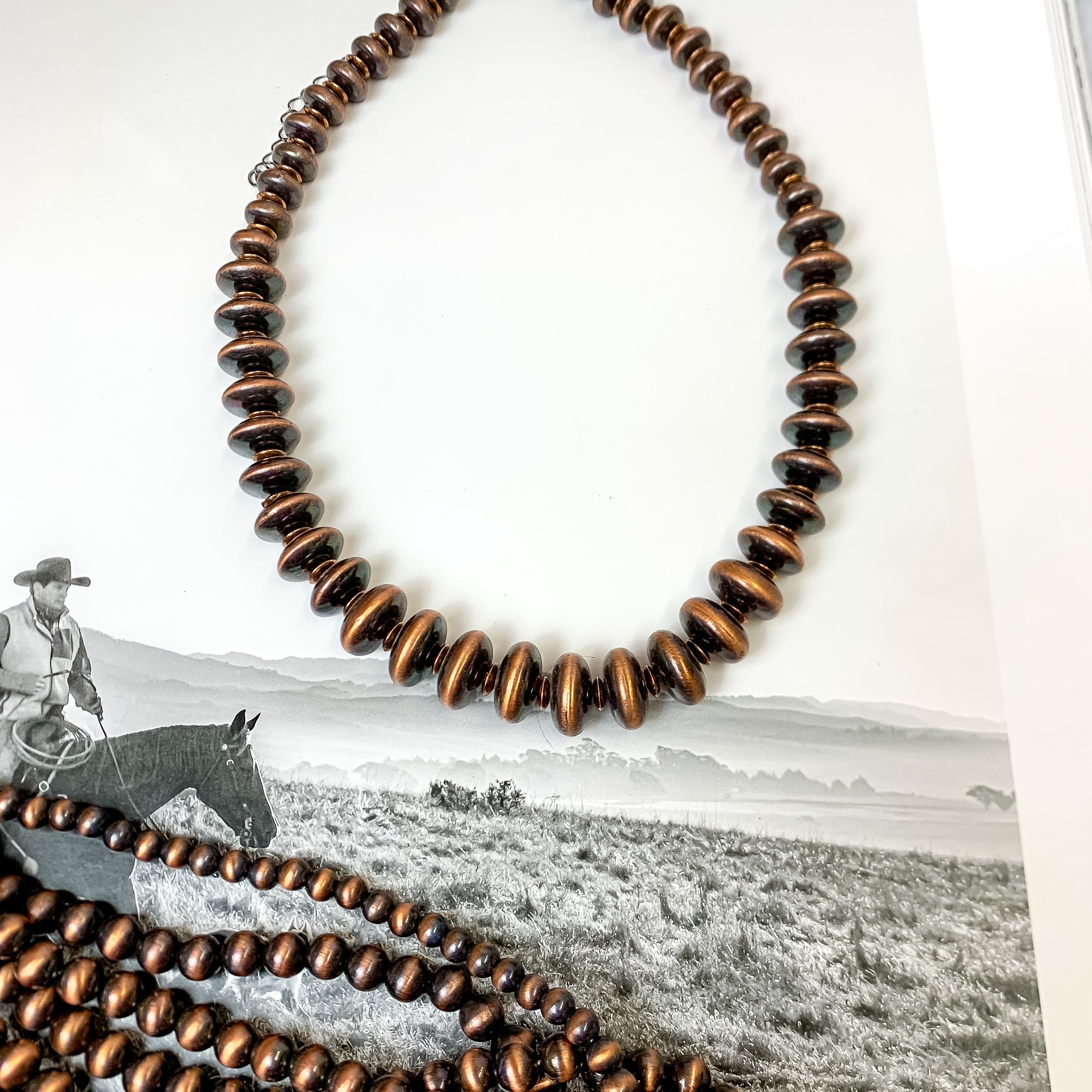 Short Copper Tone Graduated Faux Navajo Pearl Necklace