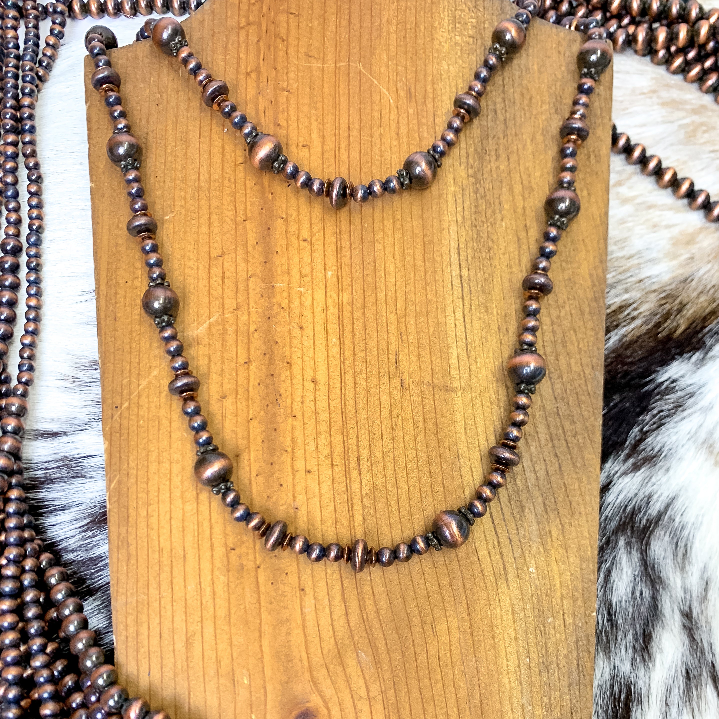 Copper Tone Graduated Faux Navajo Pearl Layering Necklace