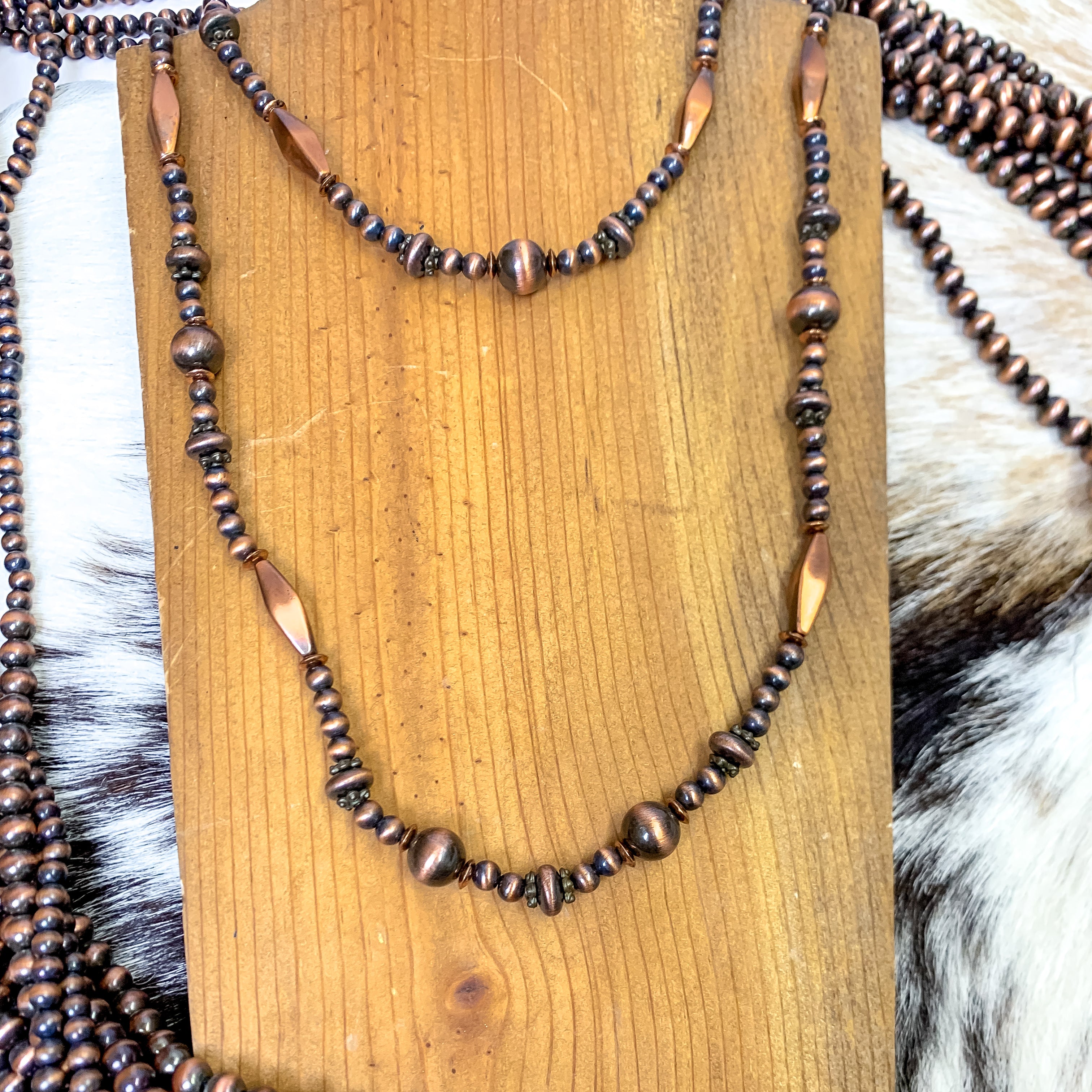 Copper Tone Faux Navajo Pearl and Melon Bead Layering Necklace