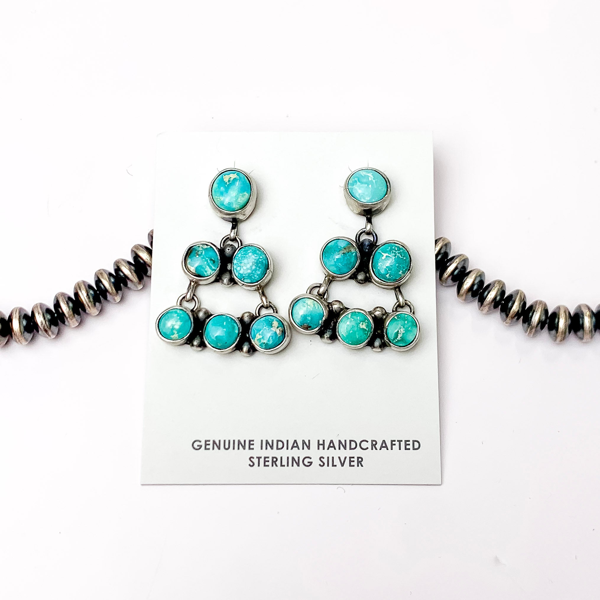 Lorenzo Sam | Navajo Handmade Sterling Silver Tiered Post Earrings with Kingman Turquoise Stones - Giddy Up Glamour Boutique