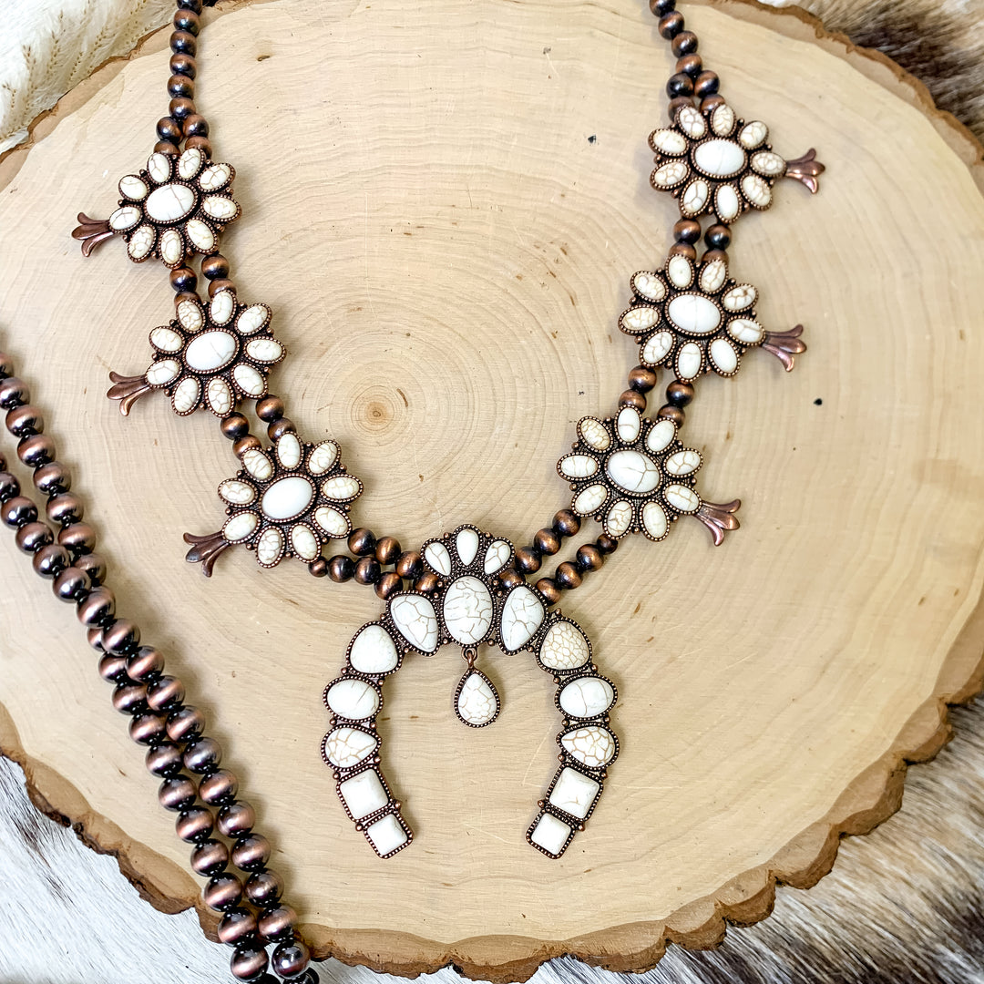 Copper Tone Squash Blossom Necklace With Naja Pendant in Ivory