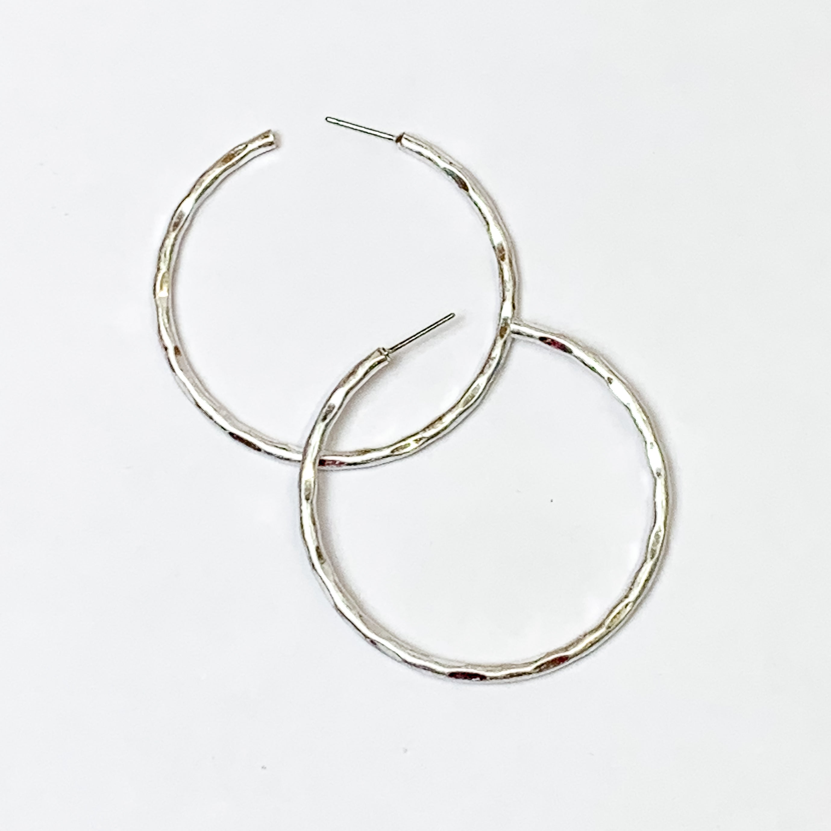 Medium Hammered Hoops in Silver Tone - Giddy Up Glamour Boutique