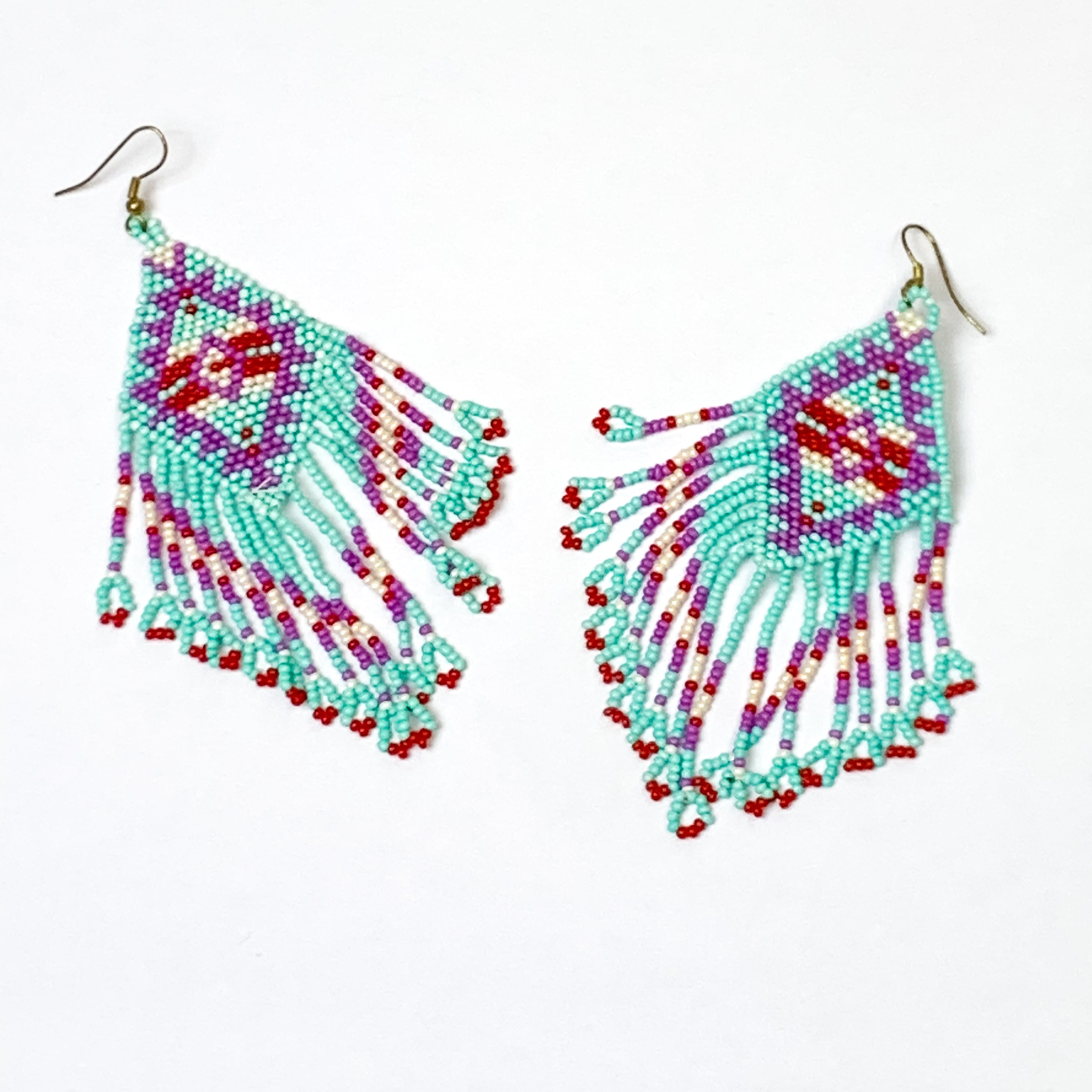Diamond Shaped Seed Bead Fringe Earrings in Multicolor - Giddy Up Glamour Boutique
