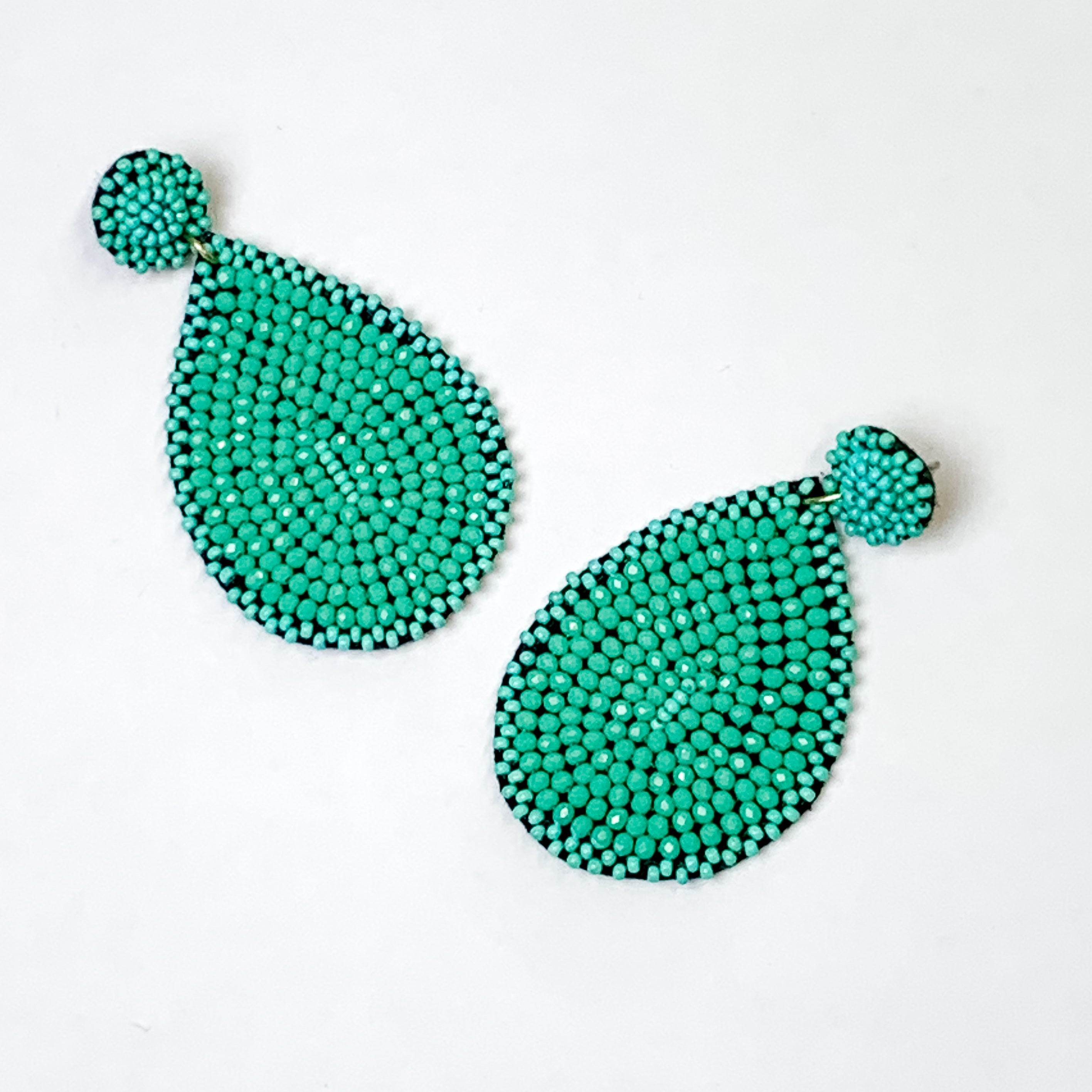 Circle Post Beaded Teardrop Earrings in Turquoise Blue - Giddy Up Glamour Boutique