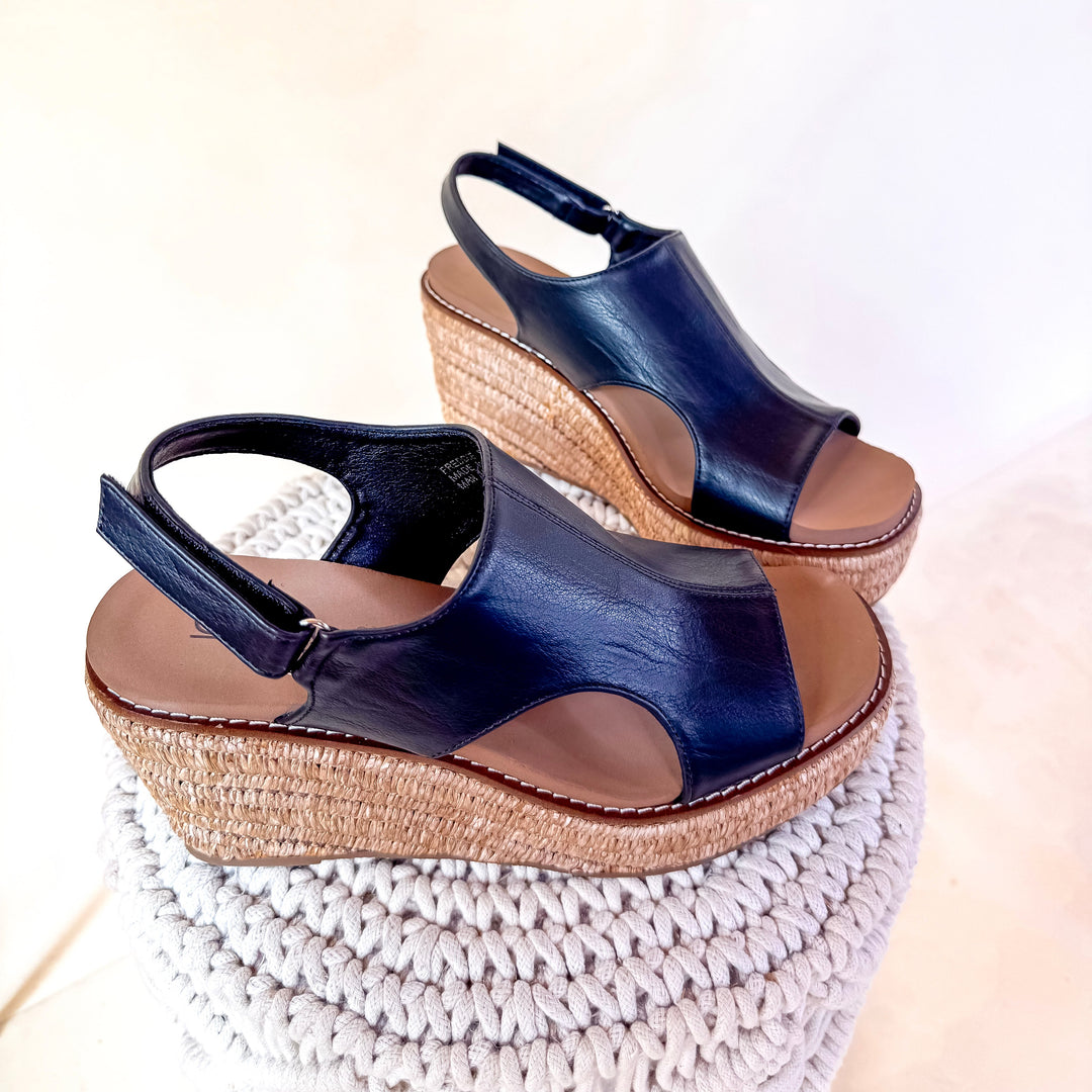 Corky's | Freddie Wedge Sandal with Velcro Strap in Black Smooth