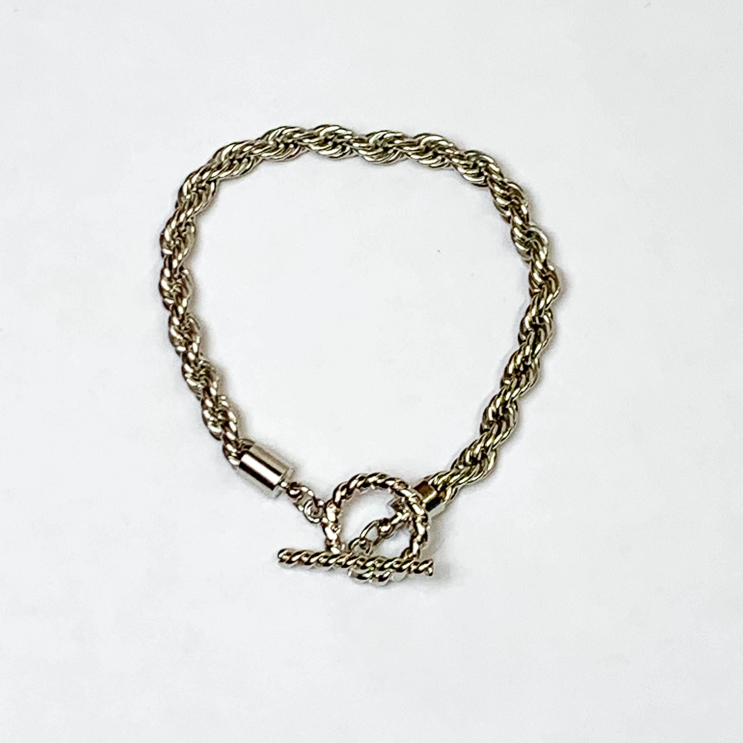 Silver Tone Rope Chain Toggle Bracelet - Giddy Up Glamour Boutique