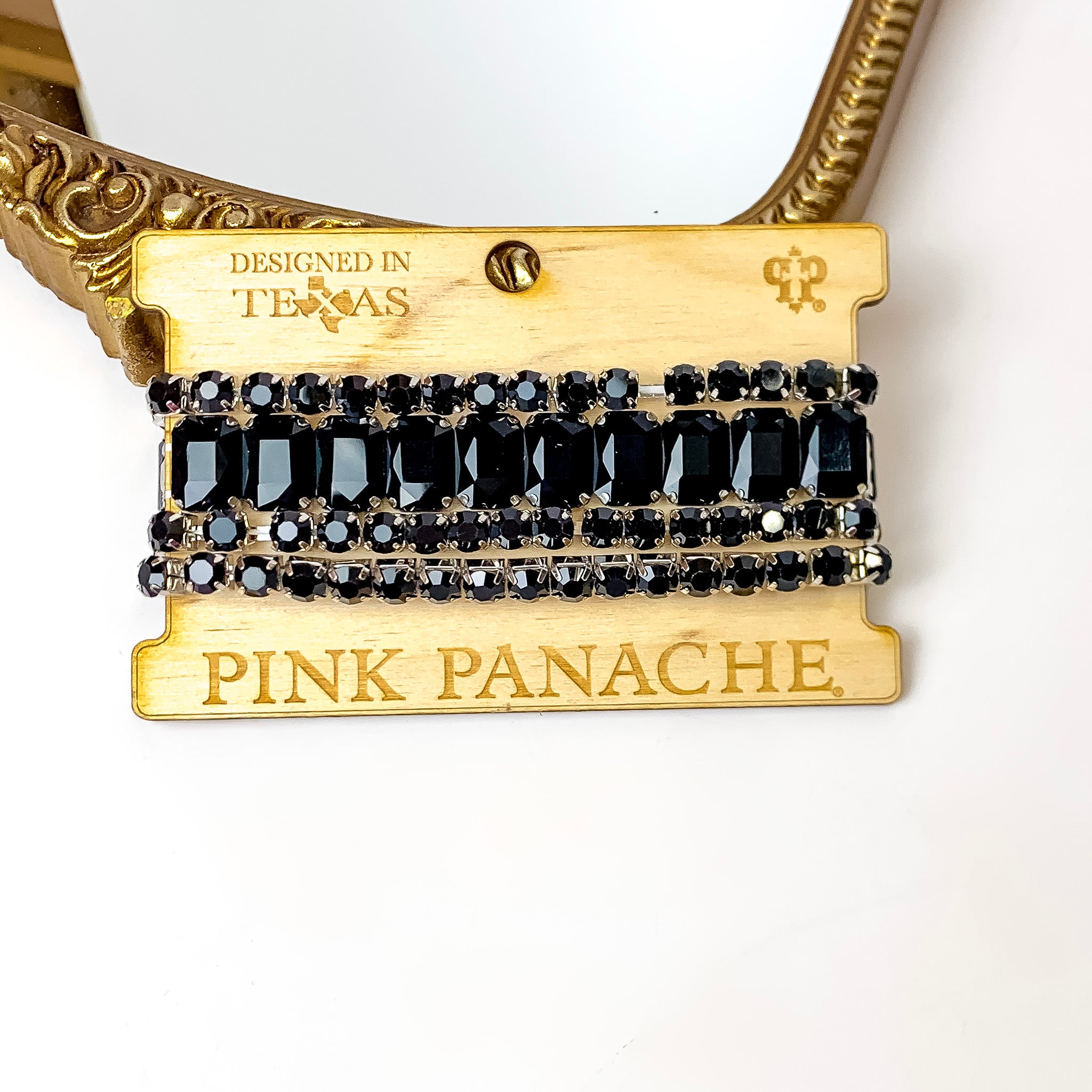 Pink Panache | Silver Tone Rhinestone Bracelet Set in Black - Giddy Up Glamour Boutique