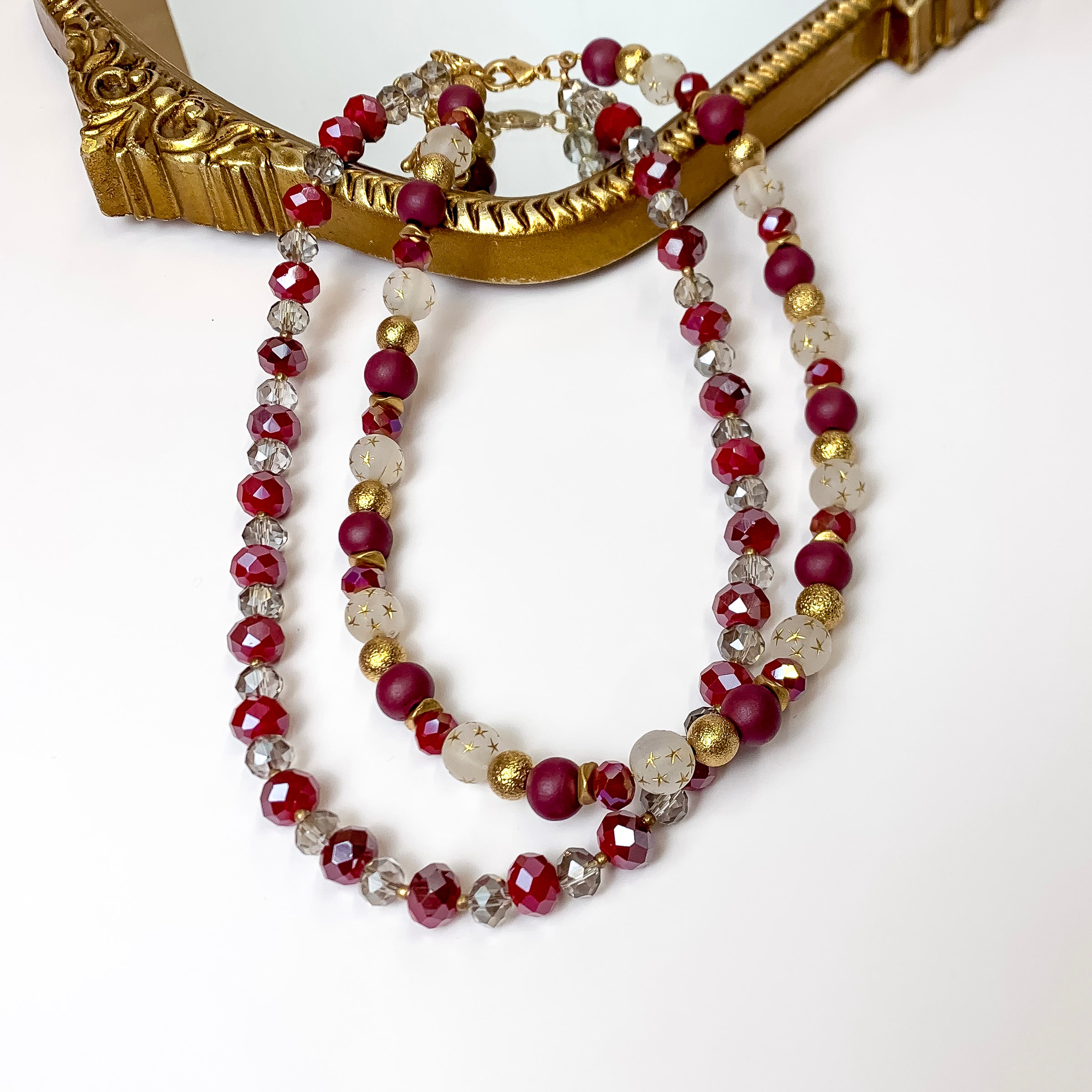NYC Dream Multi Strand Maroon Necklace - Giddy Up Glamour Boutique