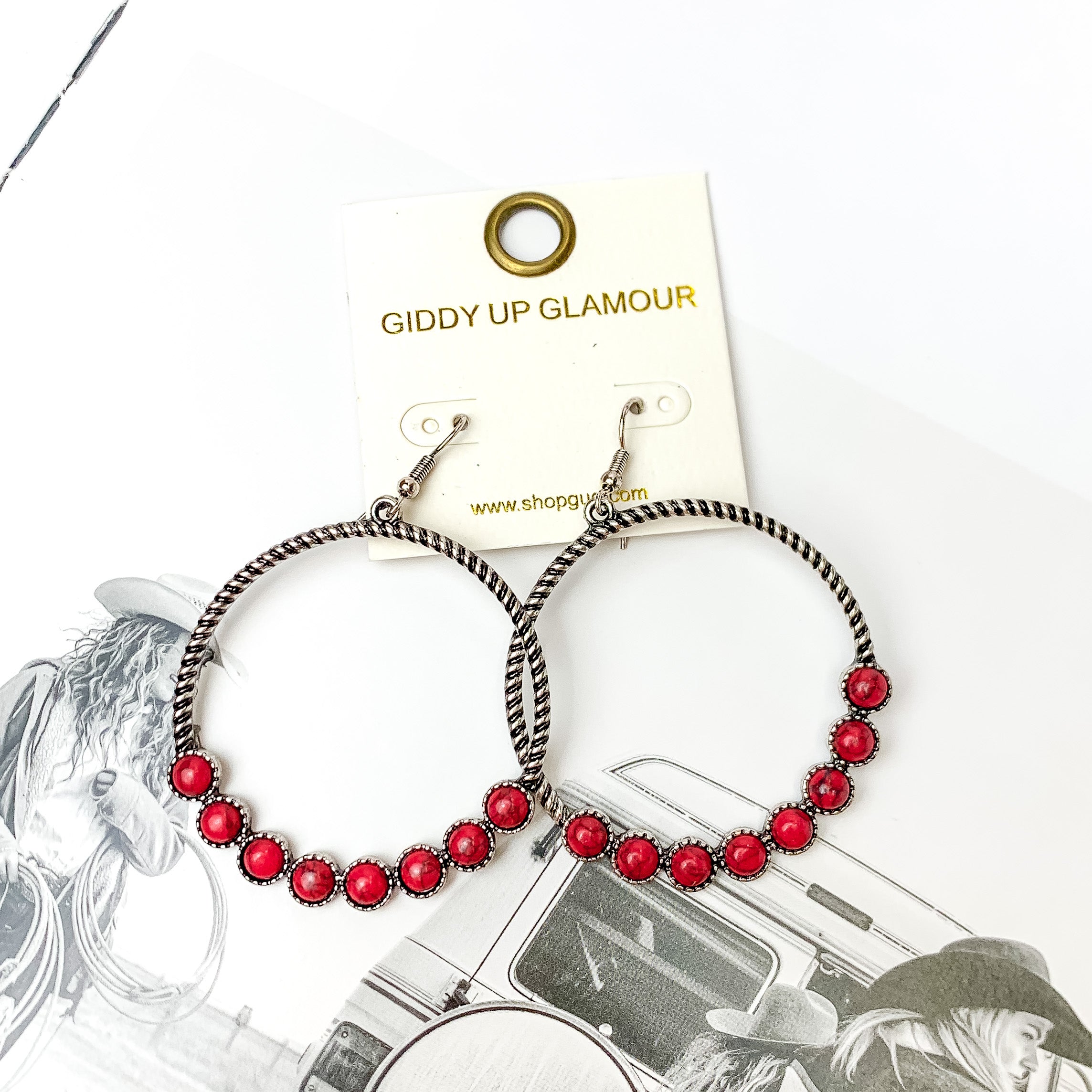 Forever Twisted Hoop Earrings with Stones in Red - Giddy Up Glamour Boutique