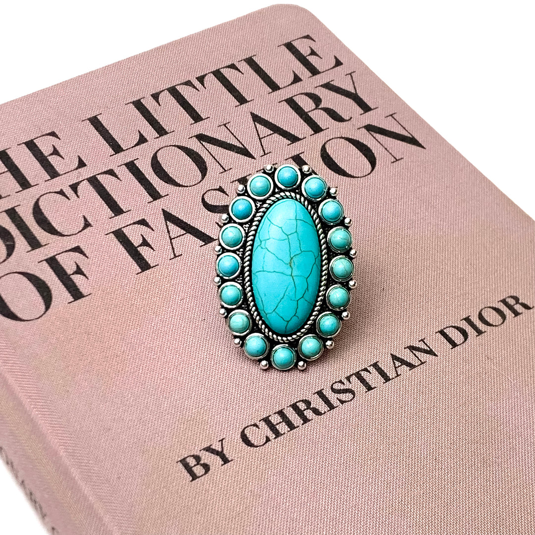 Western Oval Faux Turquoise Cuff Ring - Giddy Up Glamour Boutique