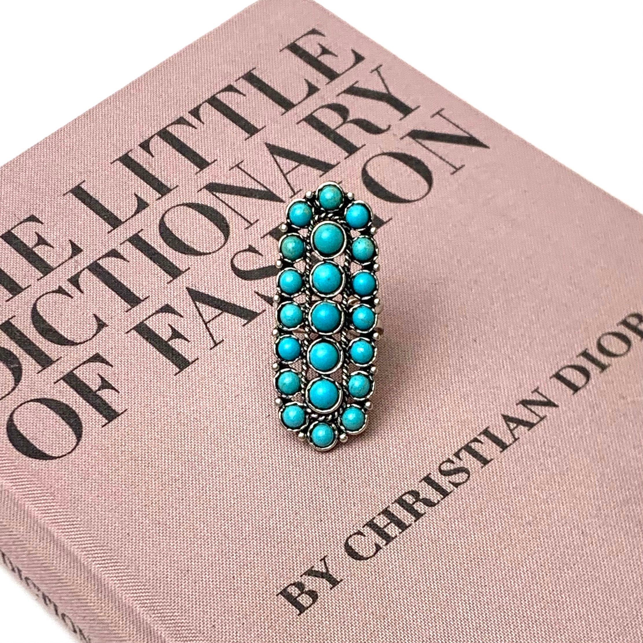 Western Long Oval Faux Turquoise Cluster Cuff Ring - Giddy Up Glamour Boutique
