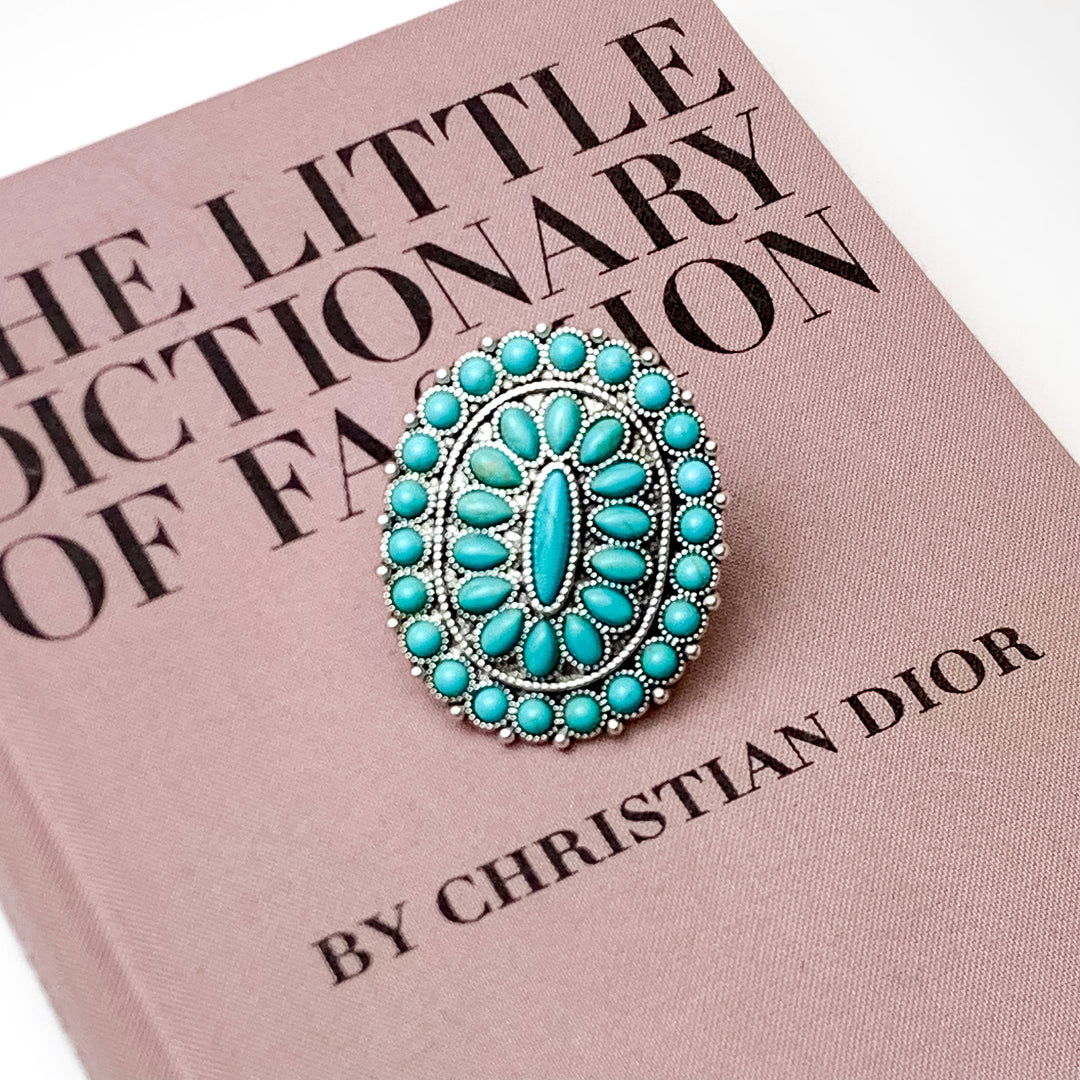 Western Faux Turquoise Oval Concho Cuff Ring - Giddy Up Glamour Boutique