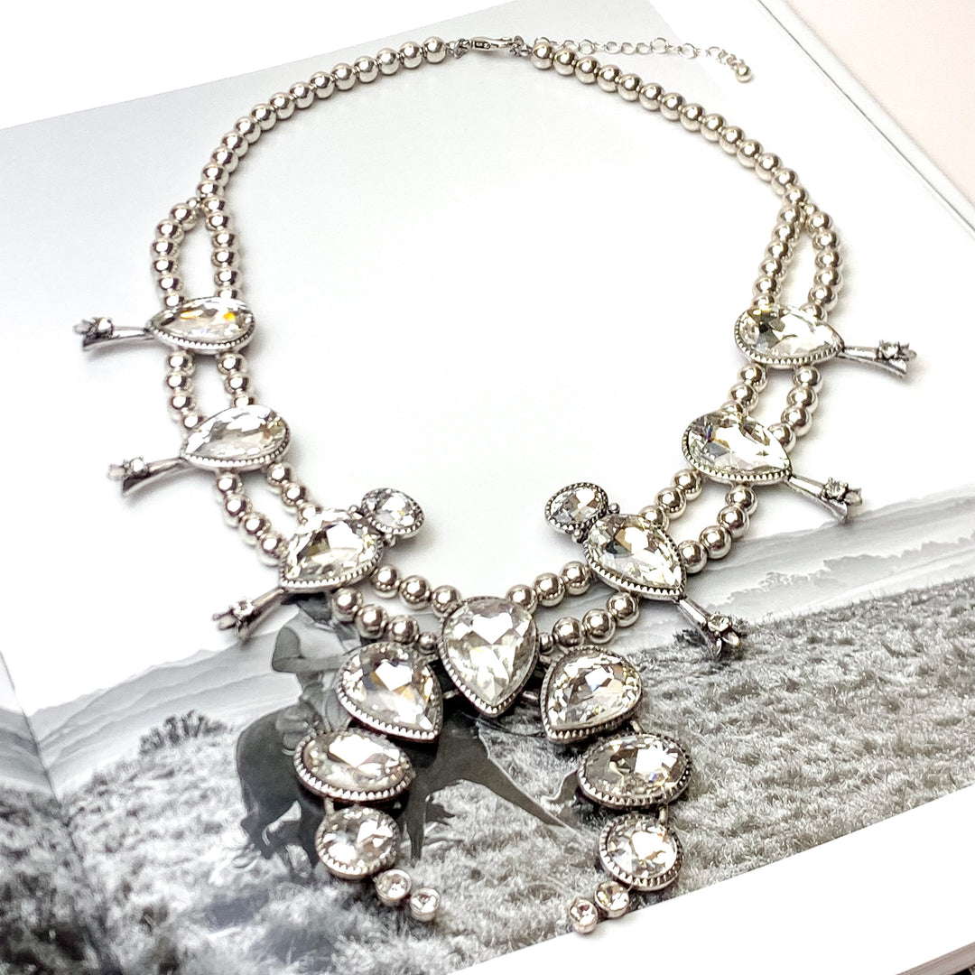 Double Strand Beaded Squash Blossom and Clear Crystal Necklace with Naja Pendant - Giddy Up Glamour Boutique