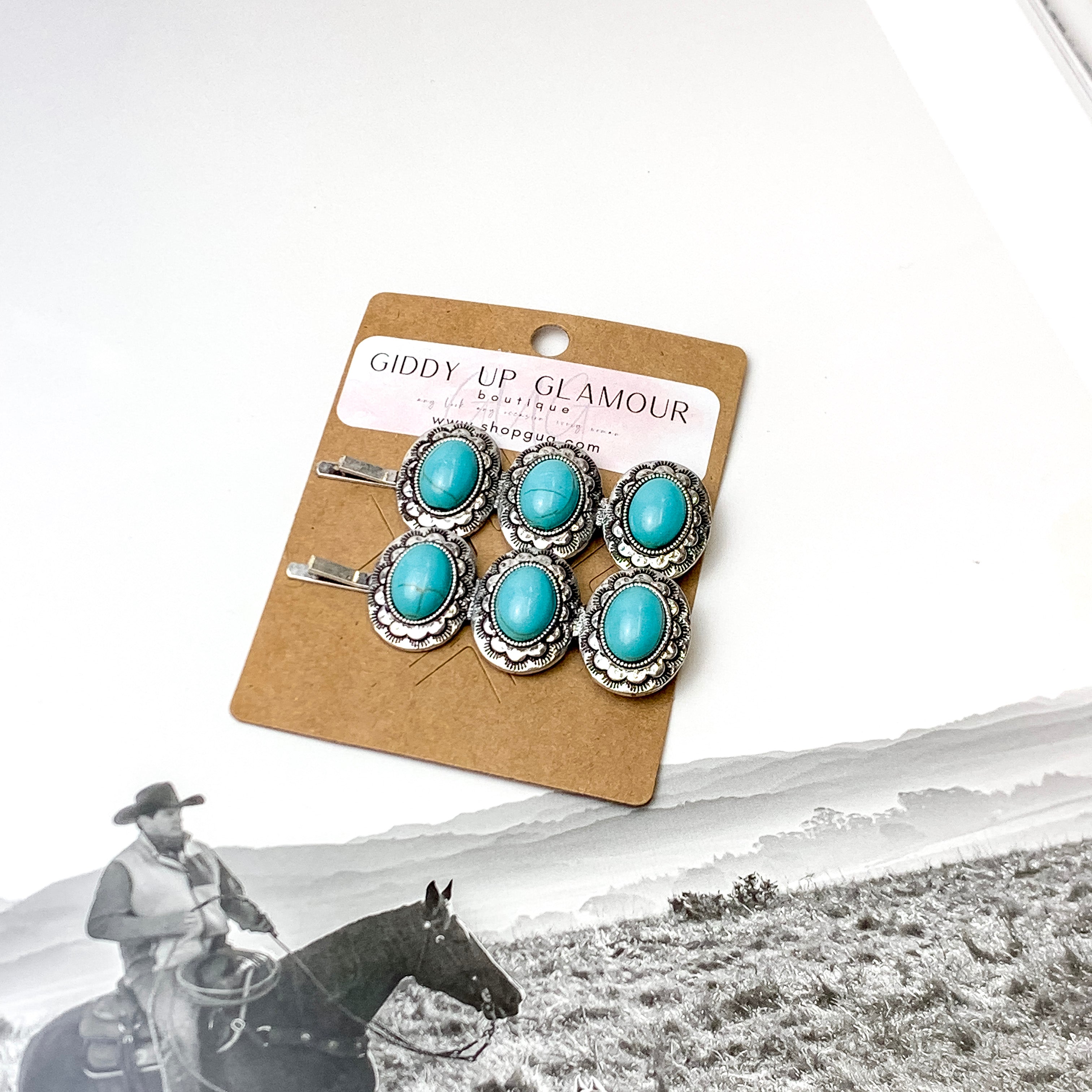 Set of Two | Faux Turquoise Concho Bobby Pins - Giddy Up Glamour Boutique