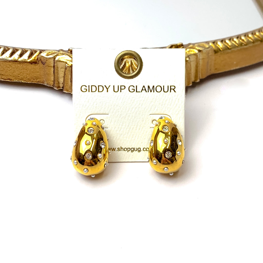 Bracha | Romy Bling Drop Stud Earrings in Gold Tone - Giddy Up Glamour Boutique