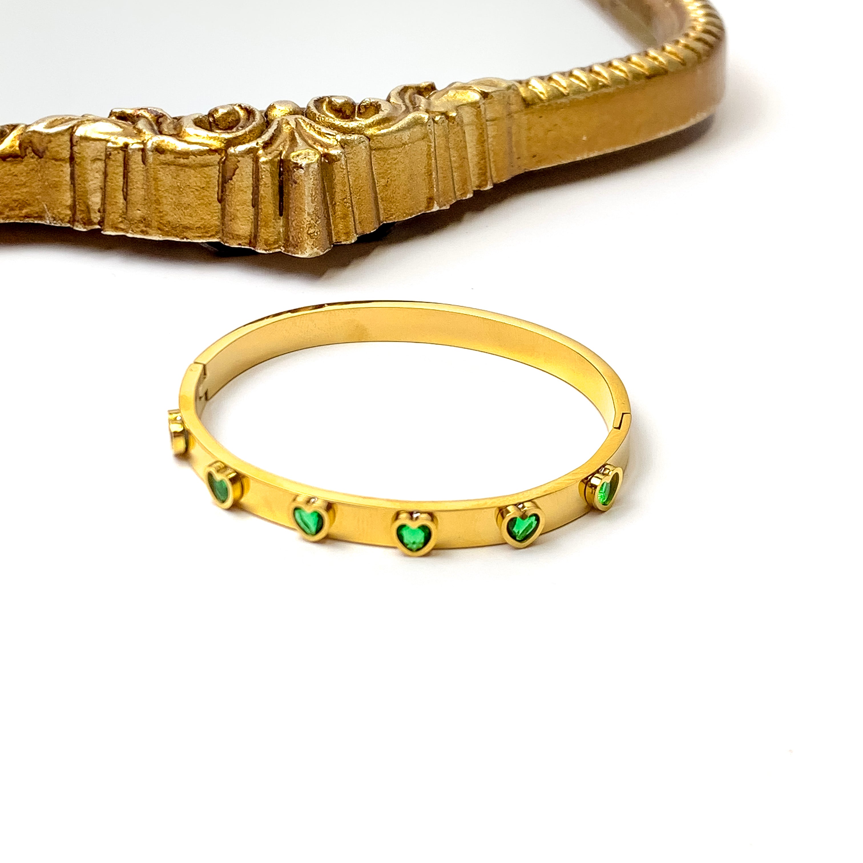 Bracha | Amar Gold Tone Bangle Bracelet in Emerald - Giddy Up Glamour Boutique