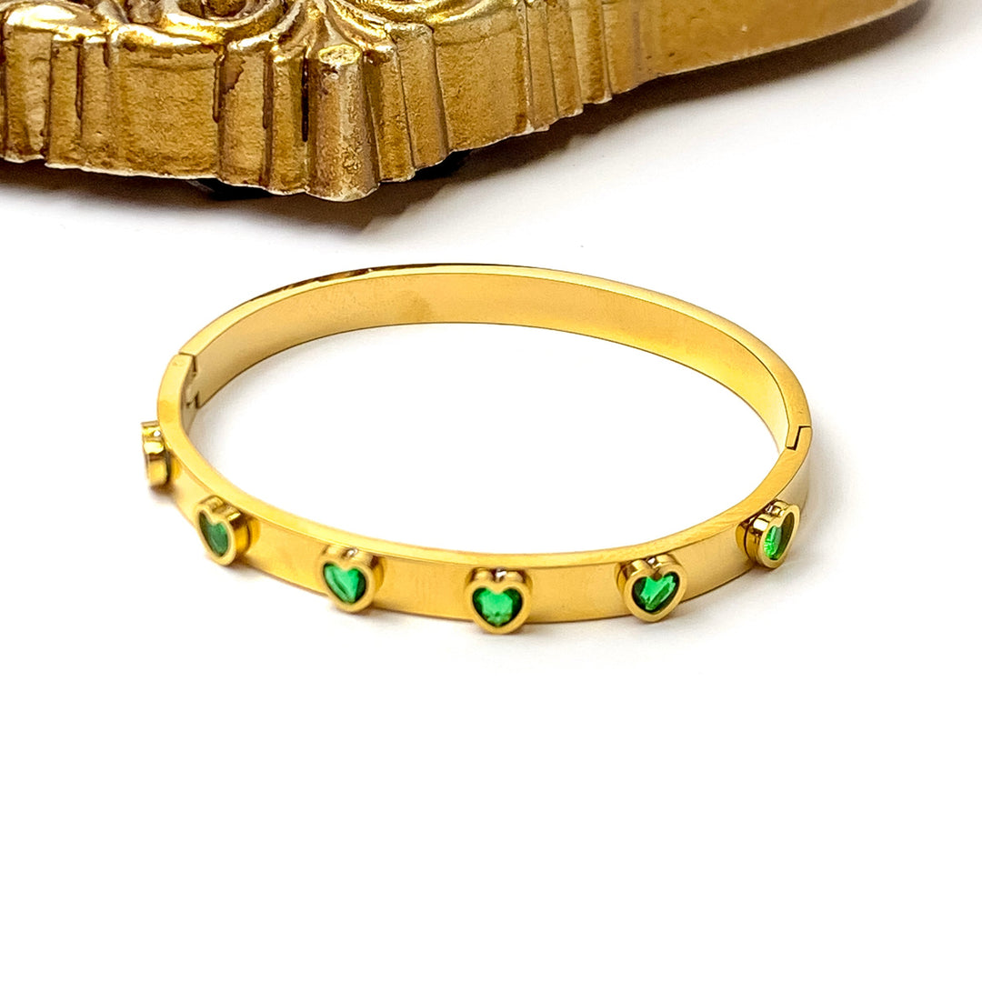 Bracha | Amar Gold Tone Bangle Bracelet in Emerald - Giddy Up Glamour Boutique