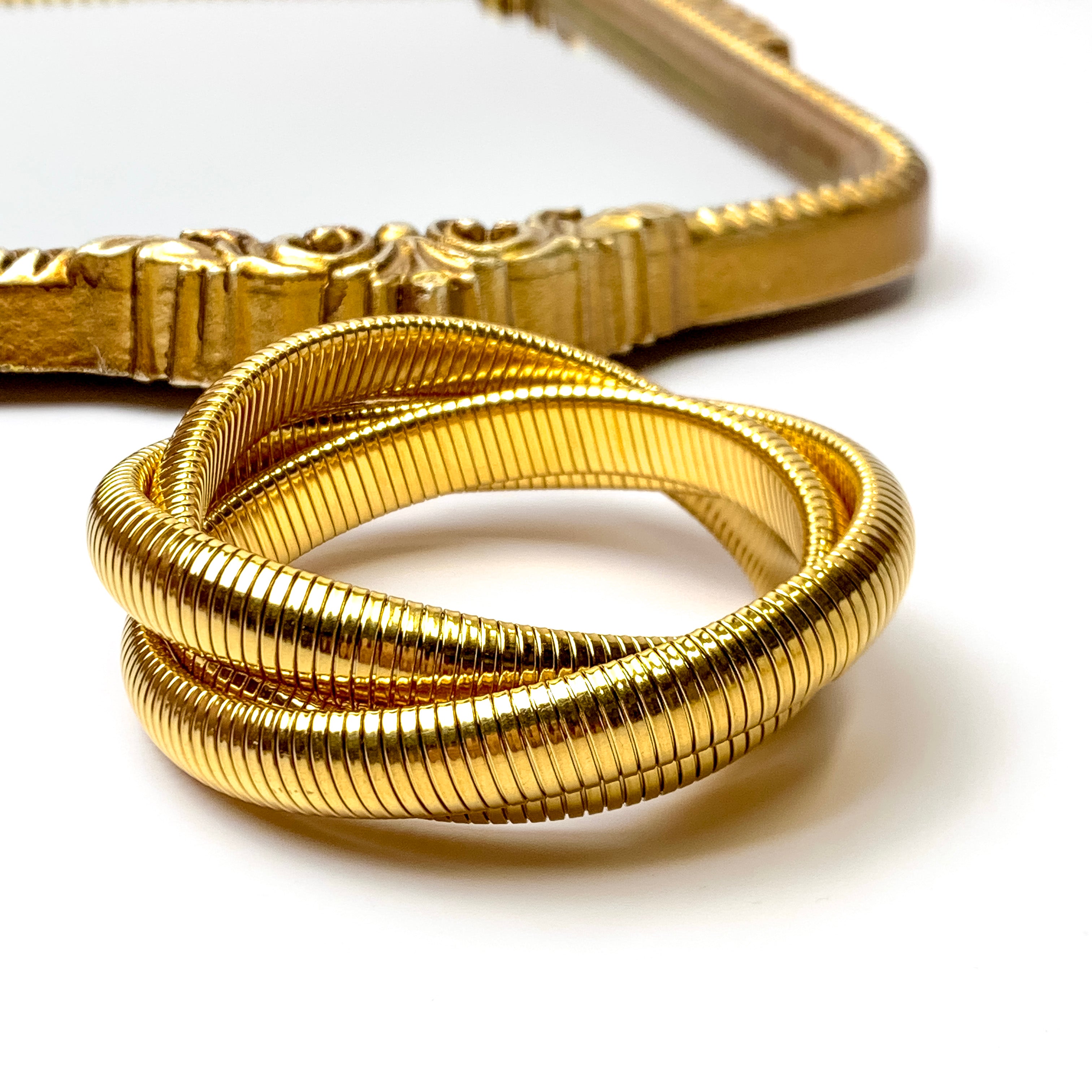 Bracha | She's Bossy Chunky Bangle Bracelet in Gold Tone - Giddy Up Glamour Boutique