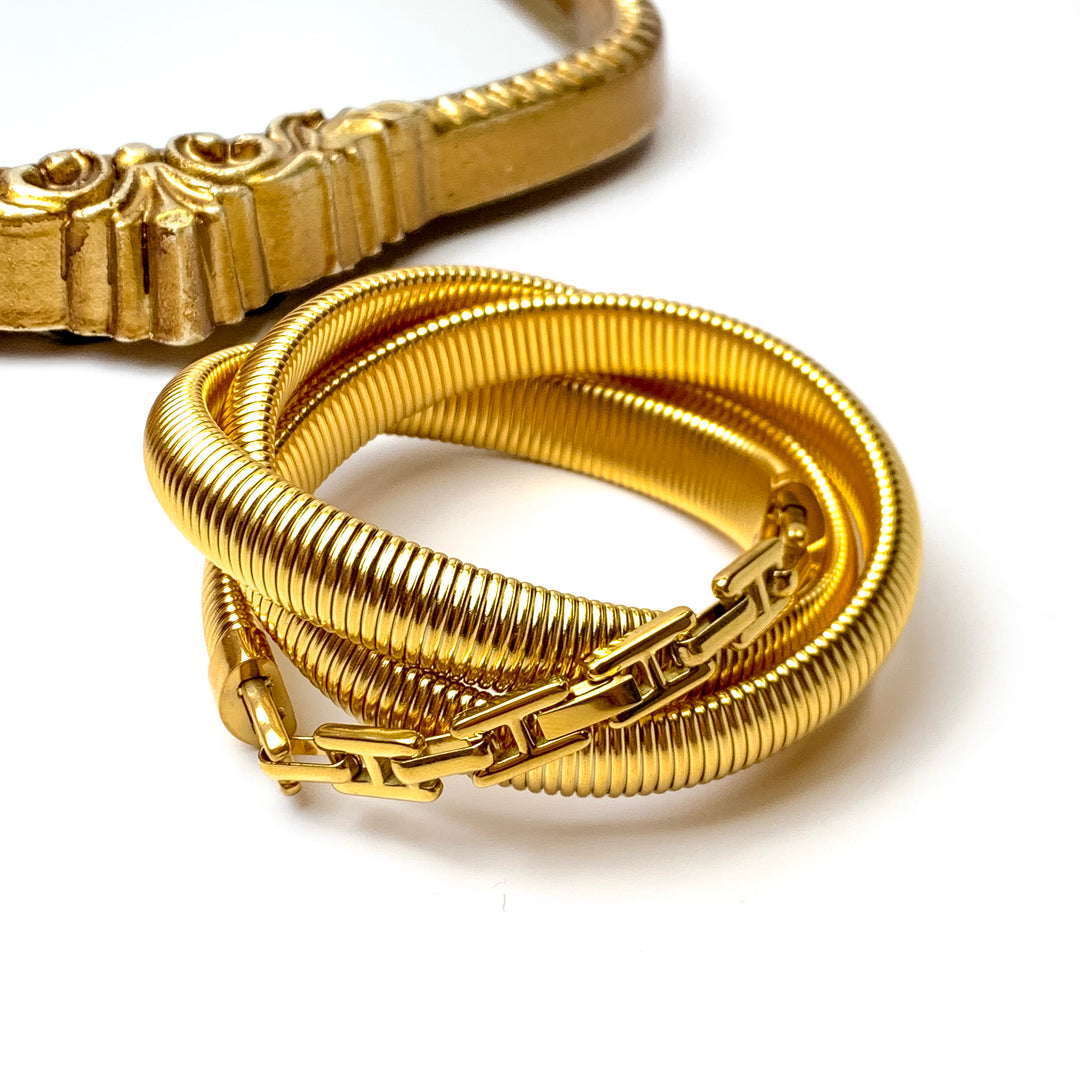 Bracha | She's Unbreakable Chunky Bangle Bracelet in Gold Tone - Giddy Up Glamour Boutique