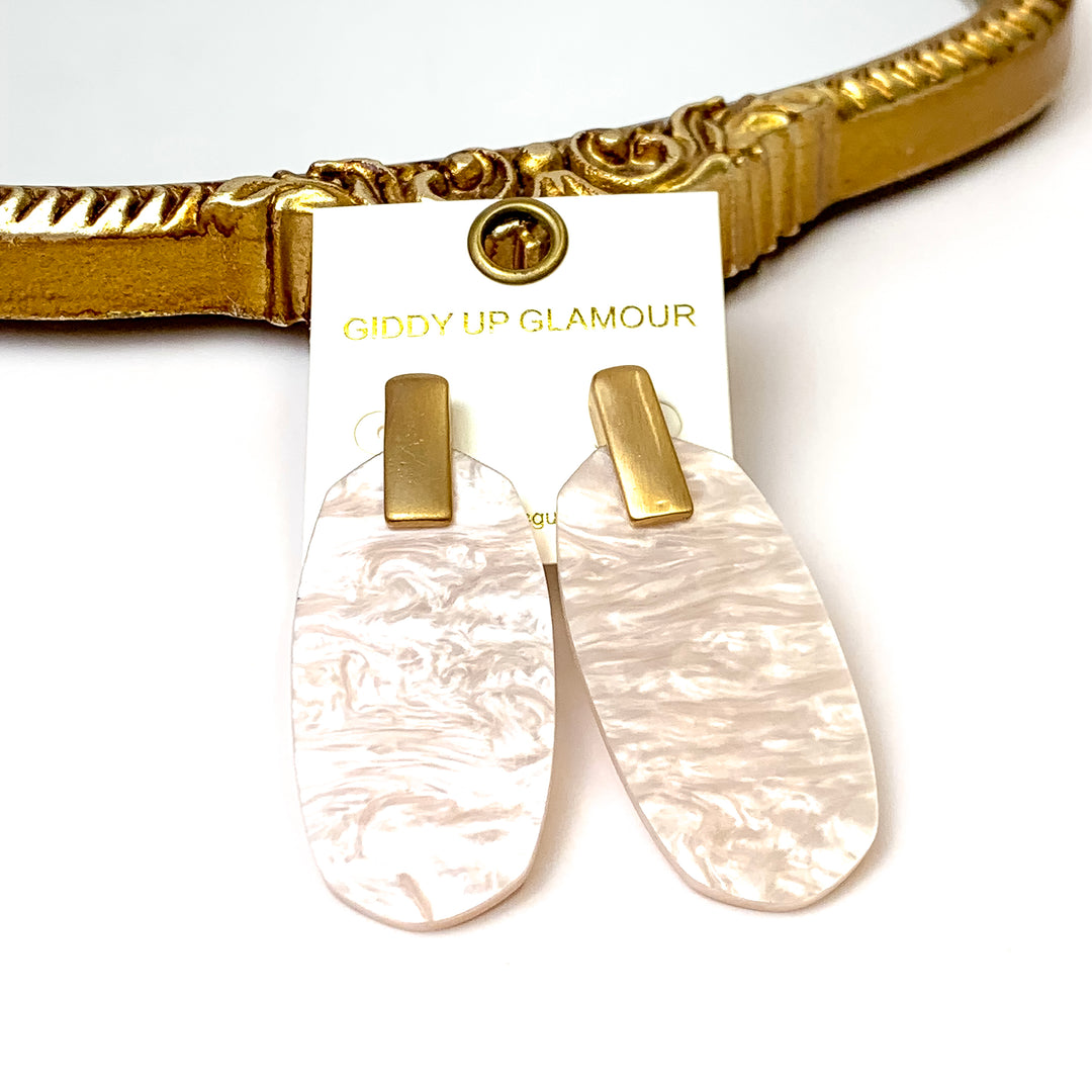 Gold Bar Post Enamel Swirl Oval Drop Earrings in Light Pink - Giddy Up Glamour Boutique