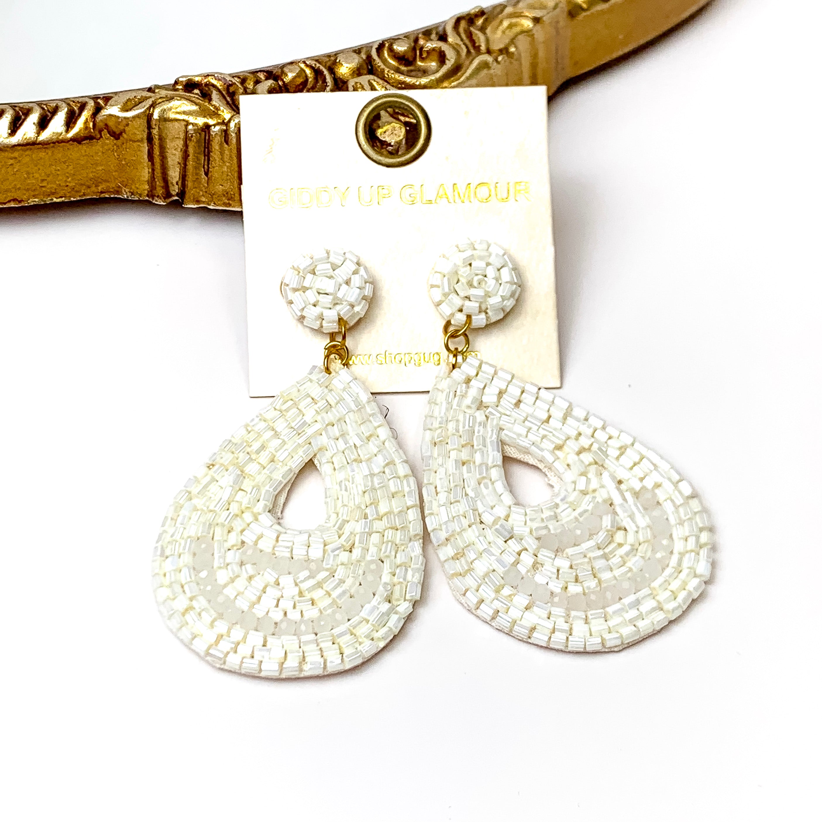 Beaded Teardrop Earrings in Ivory - Giddy Up Glamour Boutique