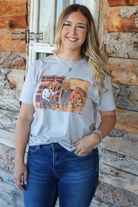 Online Exclusive | Like A Cowboy Short Sleeve Graphic Tee in Cream - Giddy Up Glamour Boutique