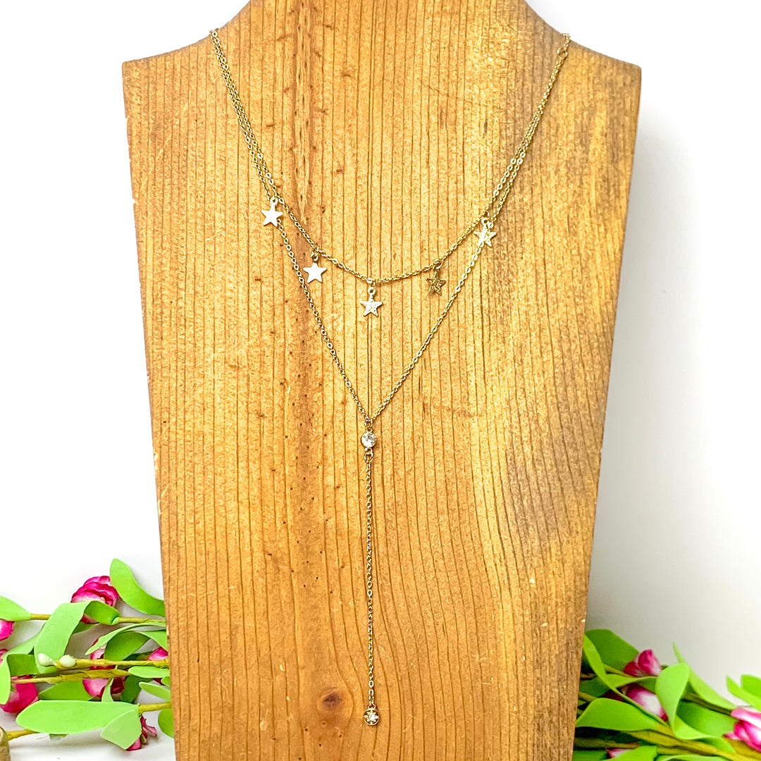 Double Strand Gold Starlight Lariat Necklace - Giddy Up Glamour Boutique