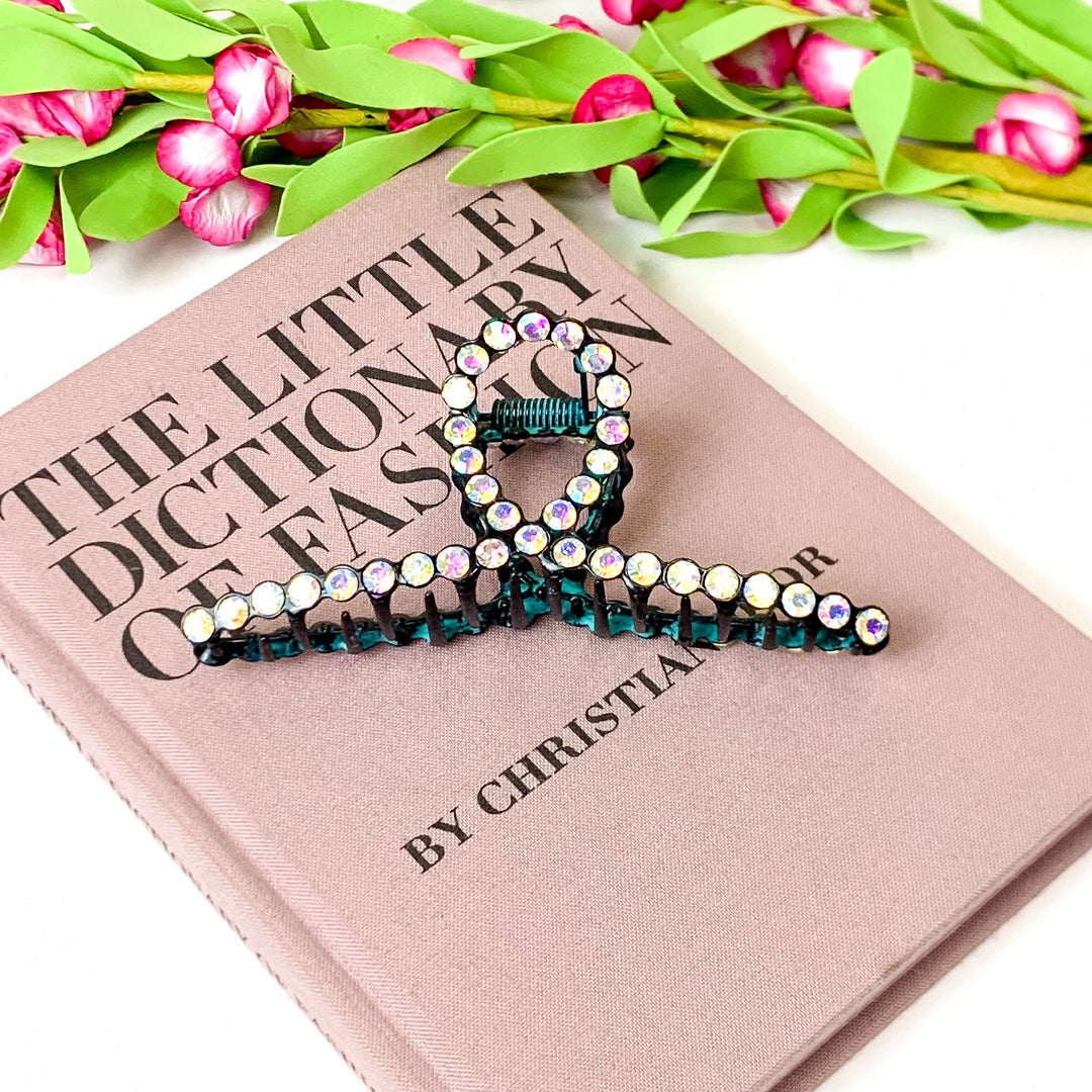 AB Rhinestone Embellished Loop Banana Hair Clip in Patina - Giddy Up Glamour Boutique