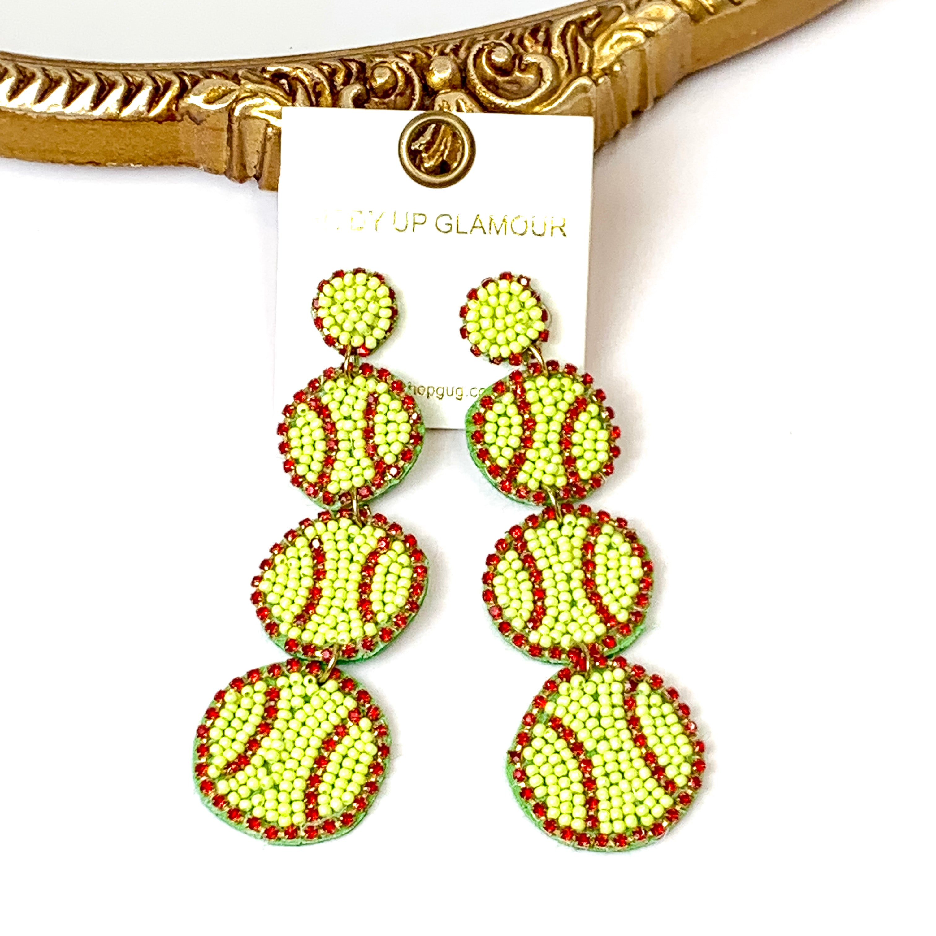 Three Tiered Seed Beaded Softball Earrings - Giddy Up Glamour Boutique