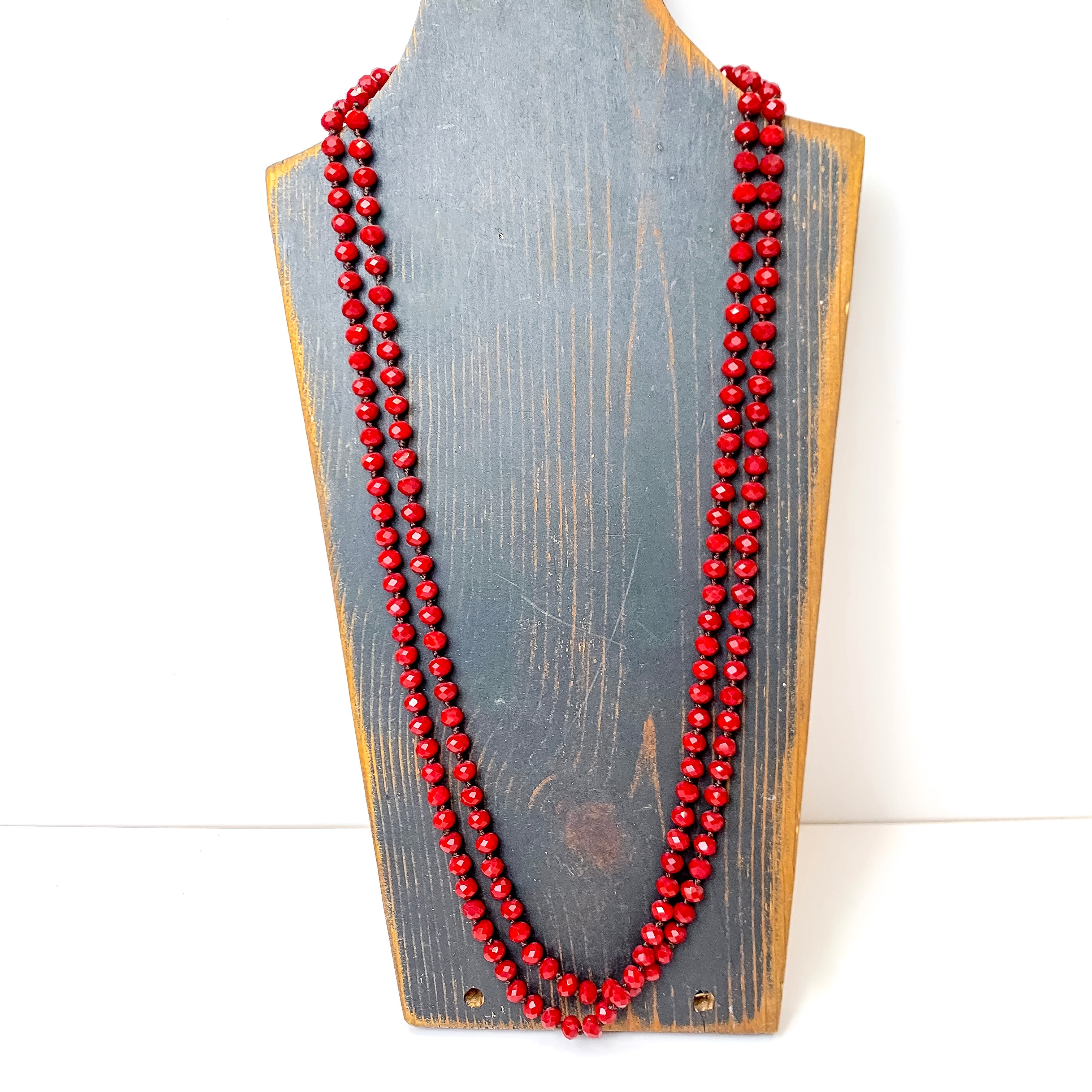 36 Inch 8mm Crystal Strand Necklace in Deep Red - Giddy Up Glamour Boutique