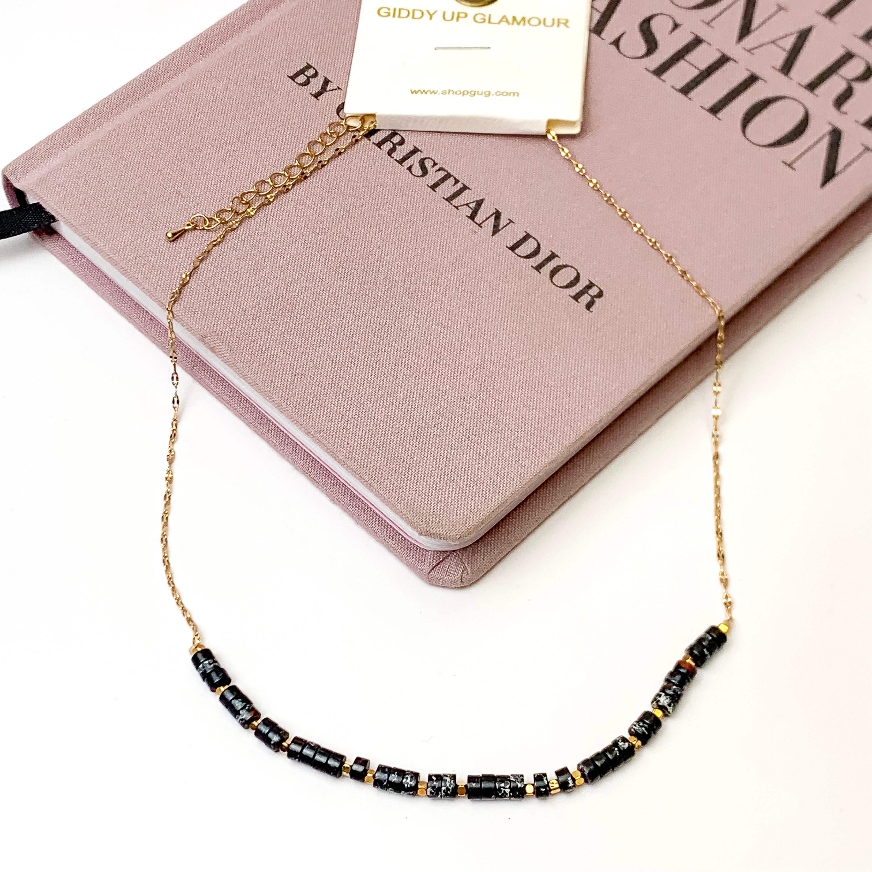 Gold Chain Necklace with Pipestone Inspired Segment in Black