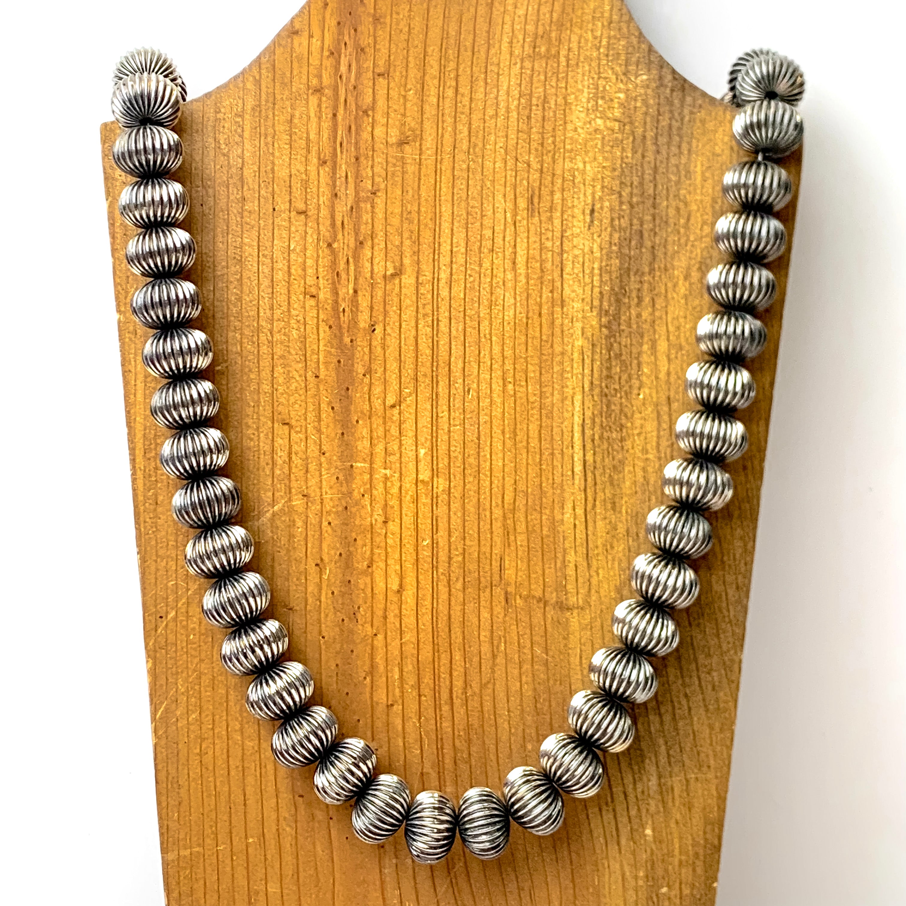 Sierra Strands Long Silver Tone Faux Navajo Corrugated Bead Necklace