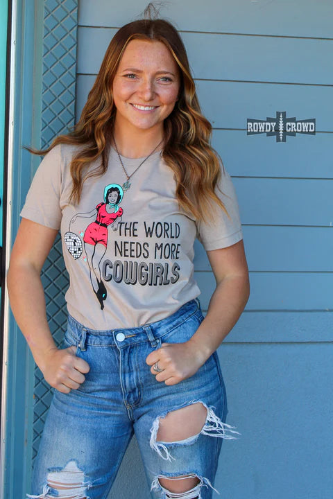 Online Exclusive | More Cowgirls Short Sleeve Graphic Tee in Tan - Giddy Up Glamour Boutique