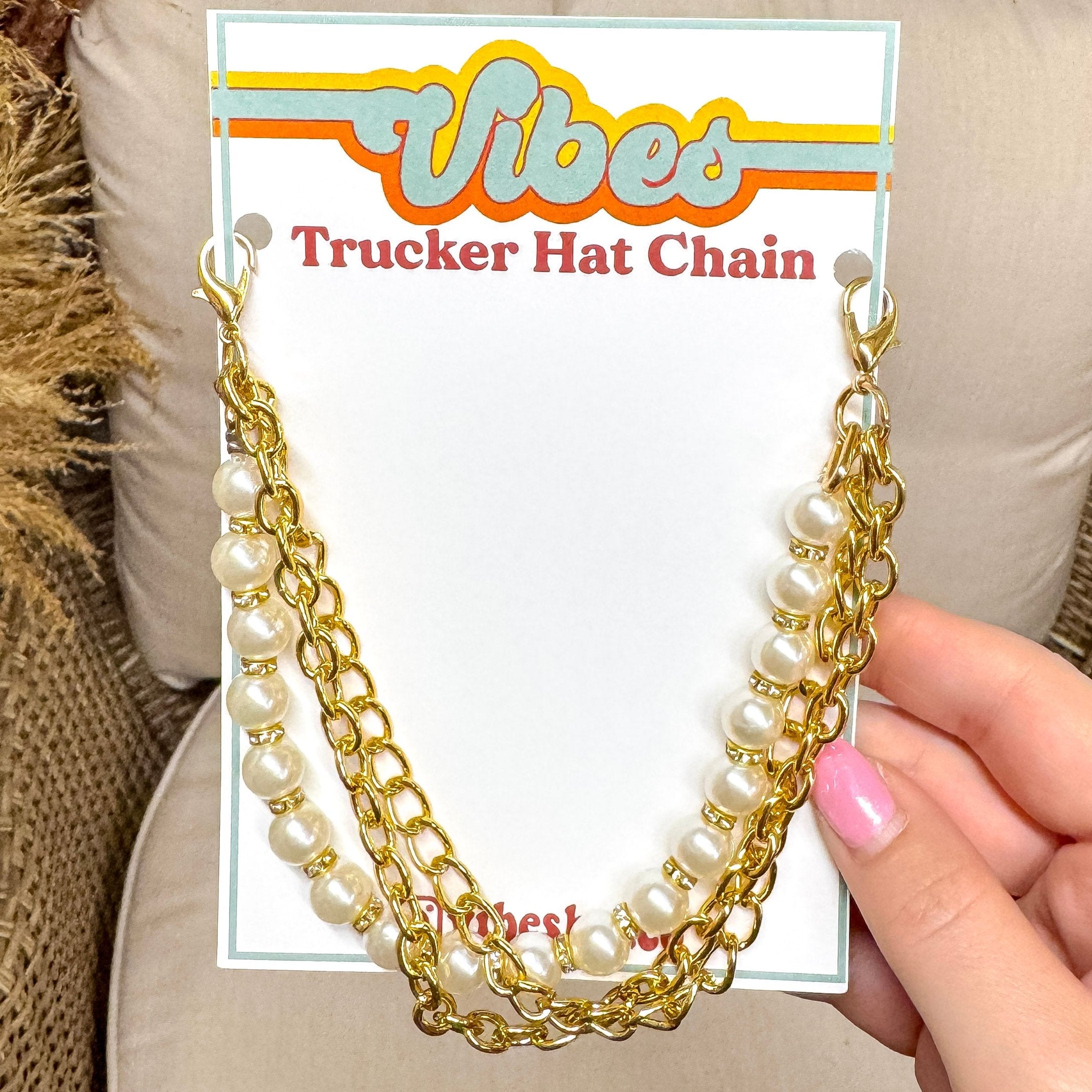 Trucker Hat Chain in Pearl Triple Layer