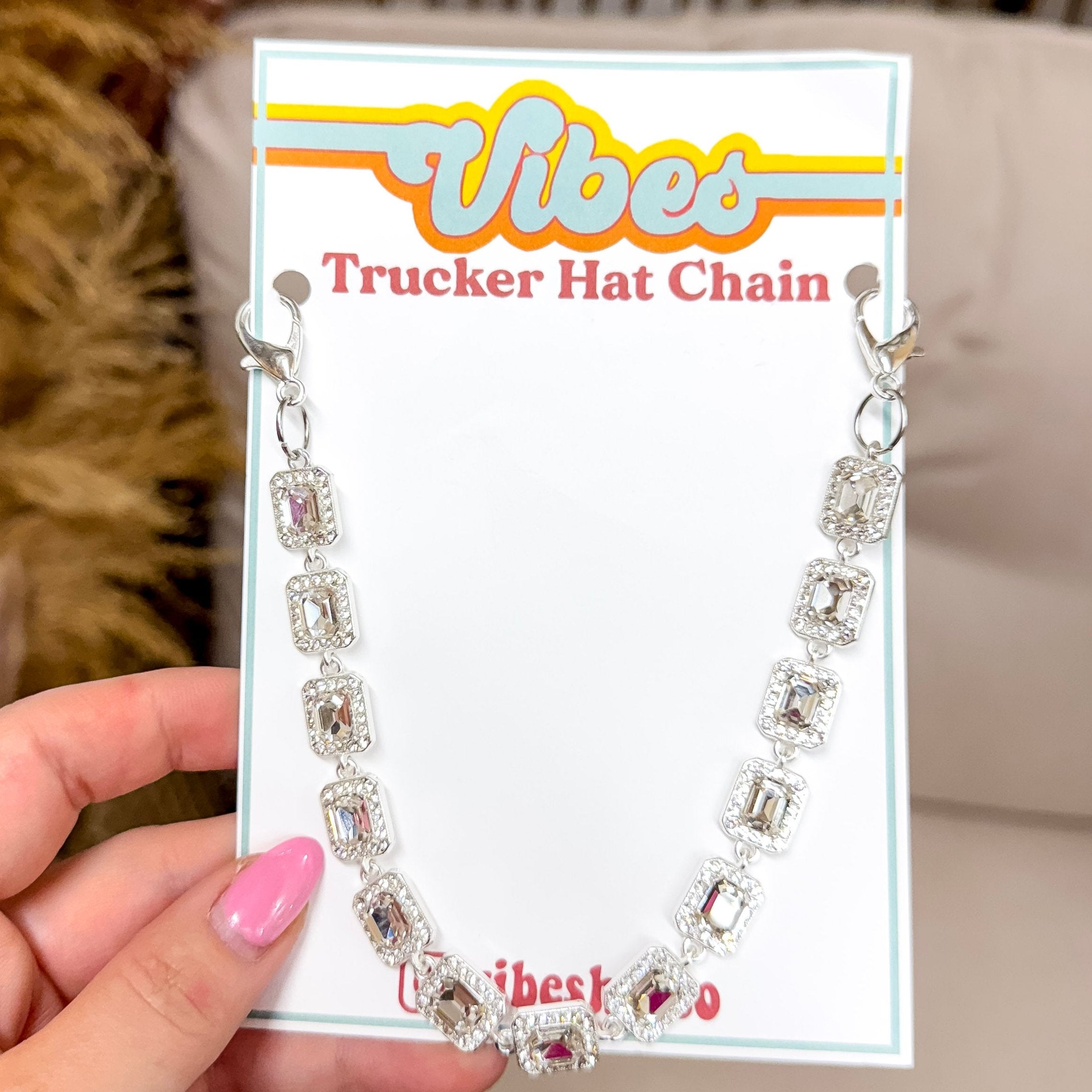 Trucker Hat Chain in Square Rhinestone Studs