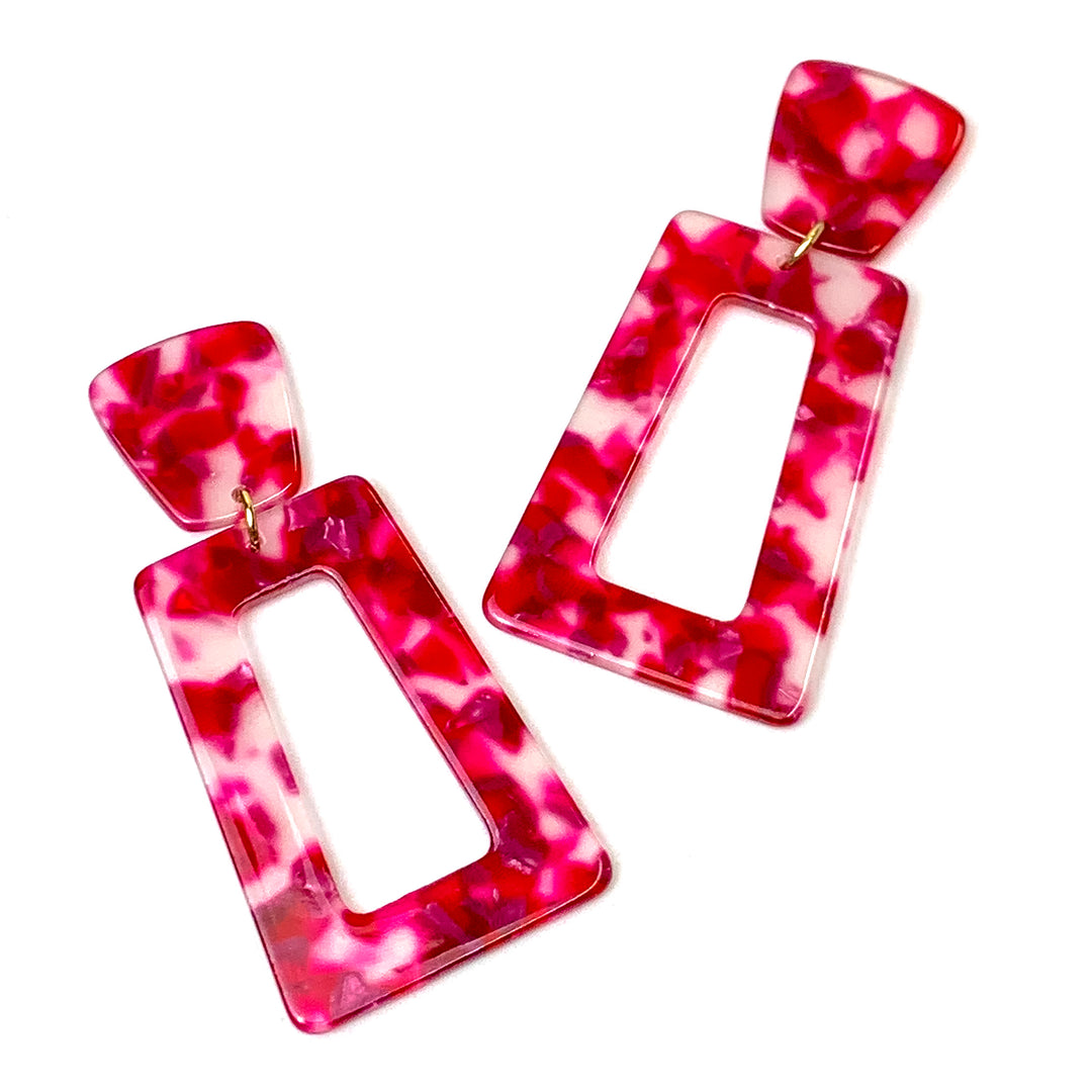 Linny Co | Kennedy Rectangular Drop Earrings in Cranberry Red