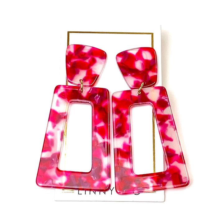 Linny Co | Kennedy Rectangular Drop Earrings in Cranberry Red