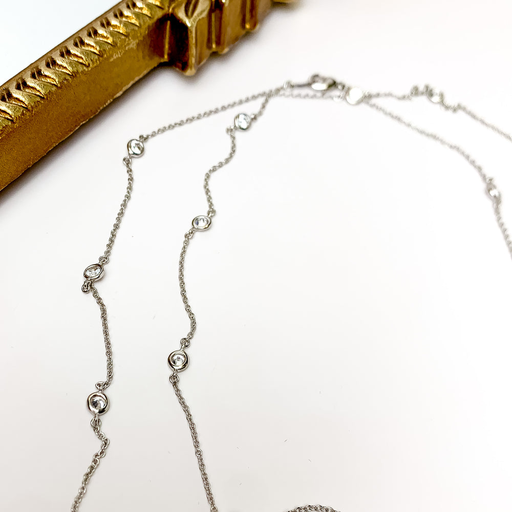 Simple Long Silver Tone Necklace With Clear Crystals - Giddy Up Glamour Boutique
