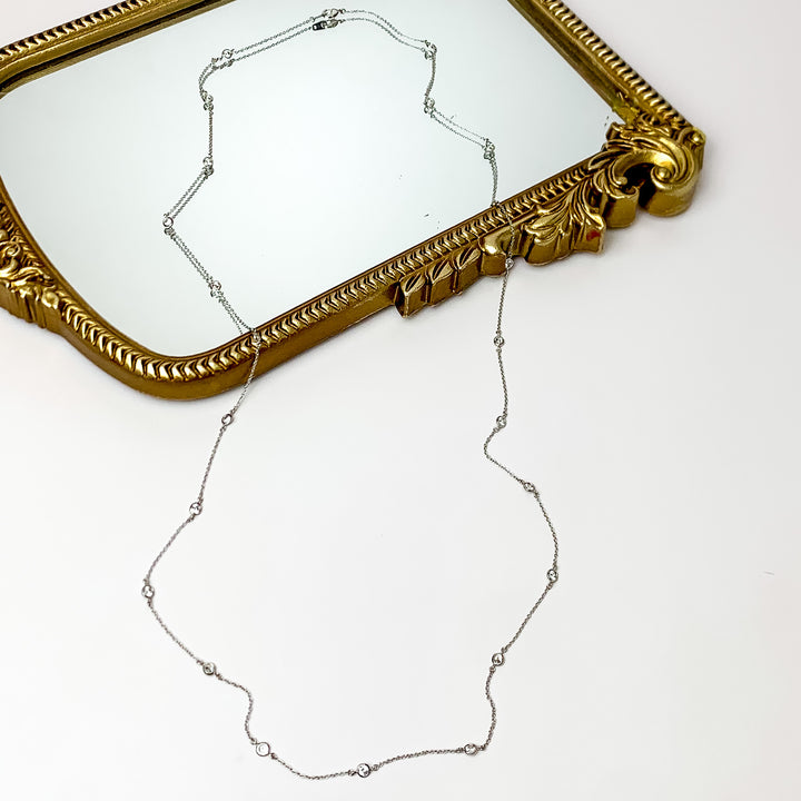 Simple Long Silver Tone Necklace With Clear Crystals - Giddy Up Glamour Boutique