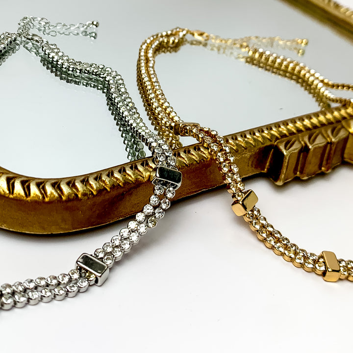 Glam Girl Gold Tone Necklace Outlined in Clear Crystals - Giddy Up Glamour Boutique