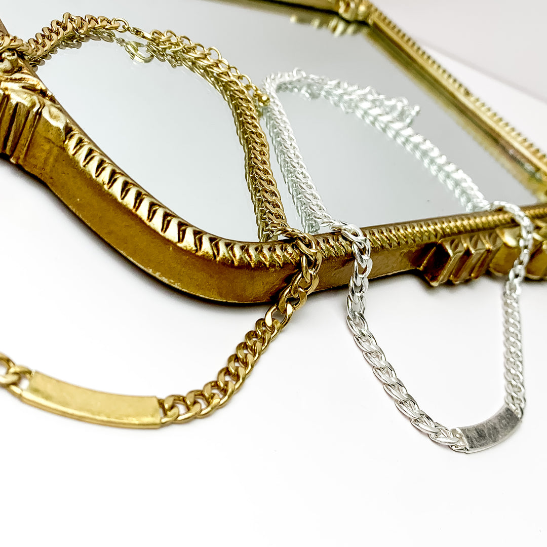 Silver Tone Chain Link Necklace with Silver Plaque - Giddy Up Glamour Boutique