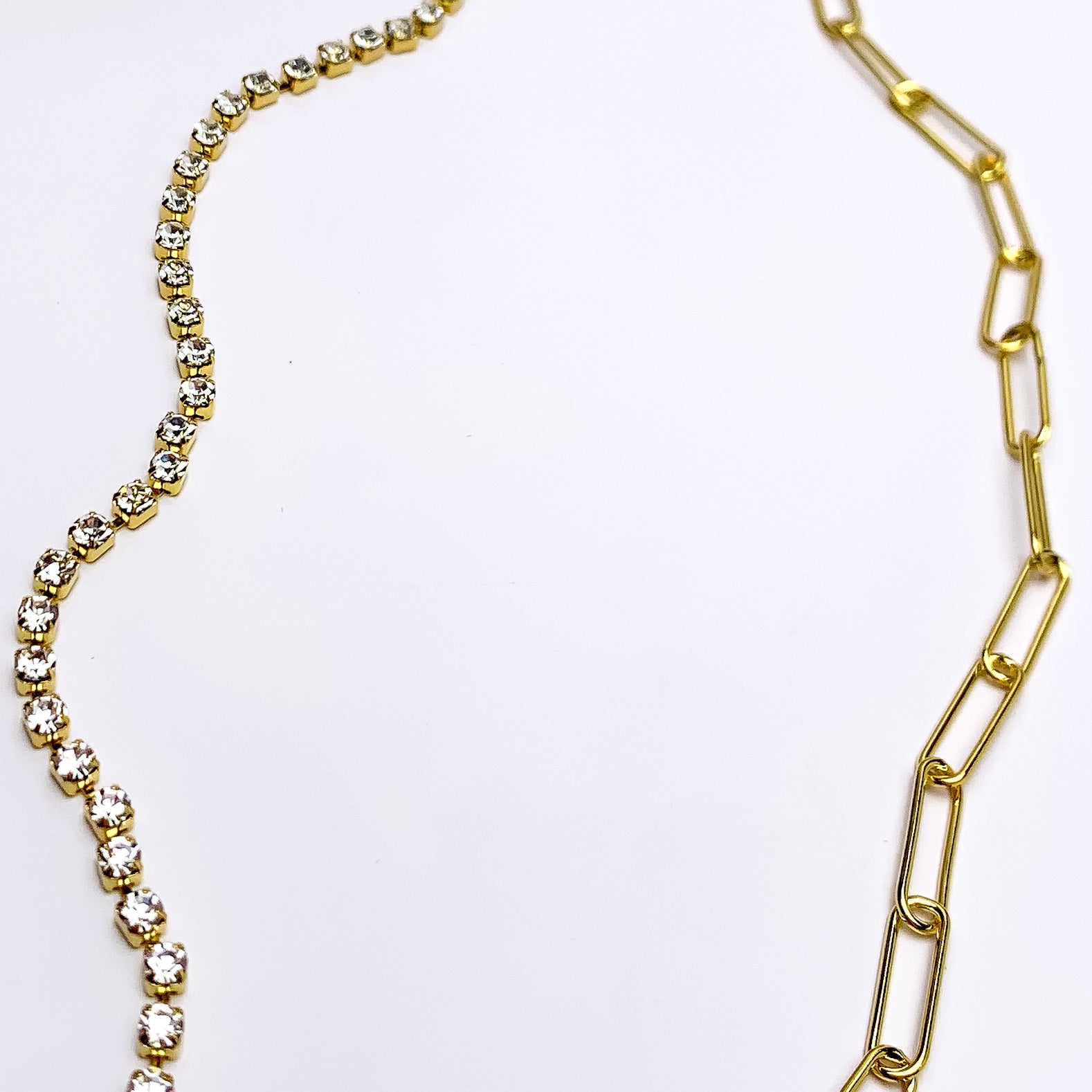 Gold Dipped Necklace Split With Clear Crystals and Chain - Giddy Up Glamour Boutique