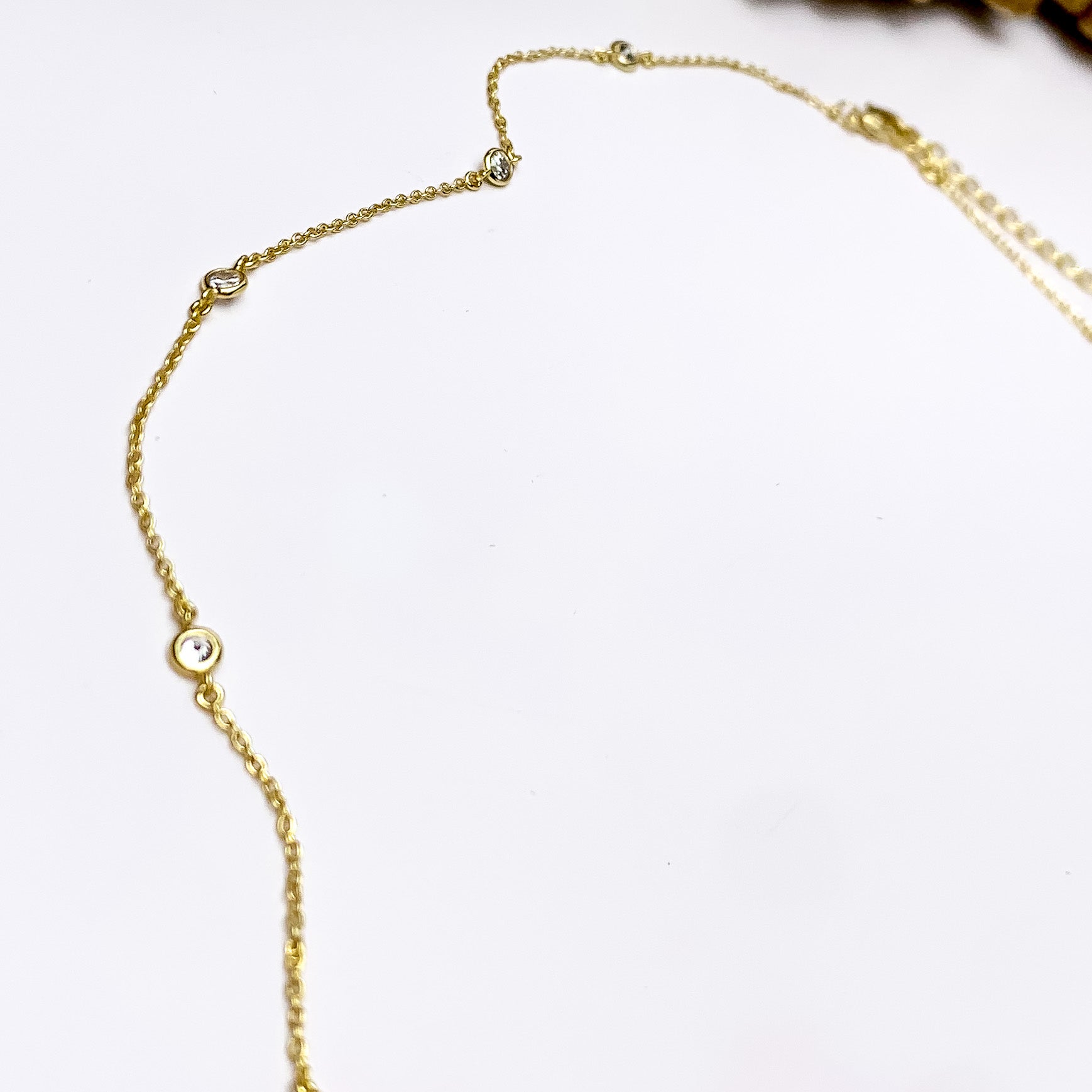 Simple Gold Tone Necklace With Clear Crystals - Giddy Up Glamour Boutique