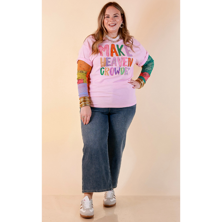 I Saved You A Seat "Make Heaven Crowded" Faith Printed Short Sleeve Graphic Tee in Light Pink