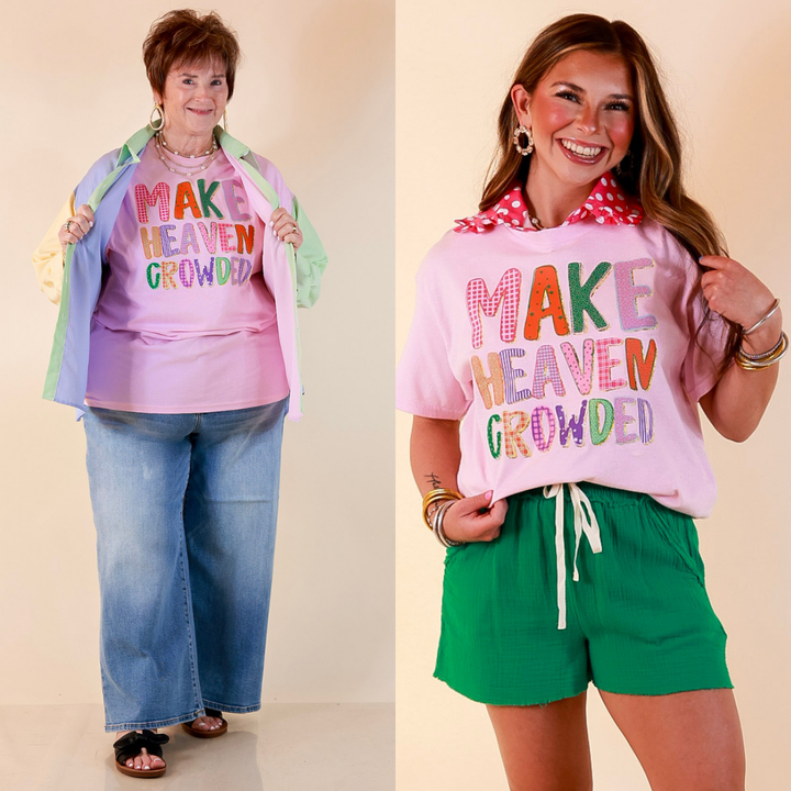 I Saved You A Seat "Make Heaven Crowded" Faith Printed Short Sleeve Graphic Tee in Light Pink