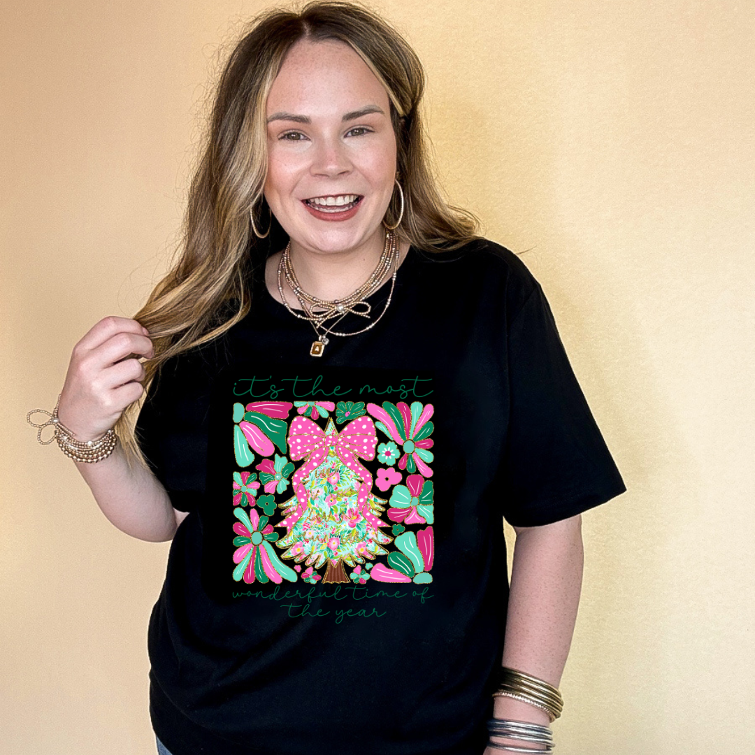 Online Exclusive | "It's the Most Wonderful Time of the Year" Coquette Christmas Tree Graphic Tee in Multiple Color Options