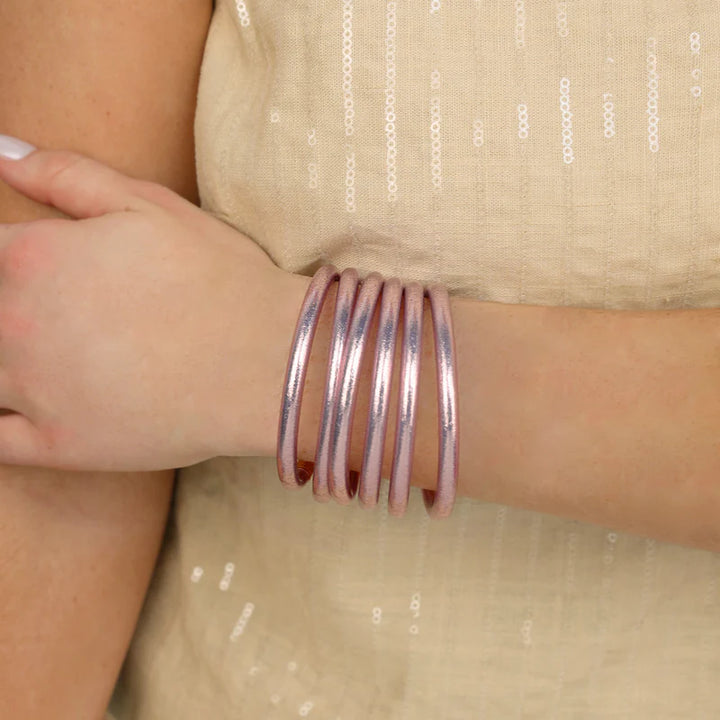 BuDhaGirl | Set of Six | All Weather Bangles in Ice Rose Pink